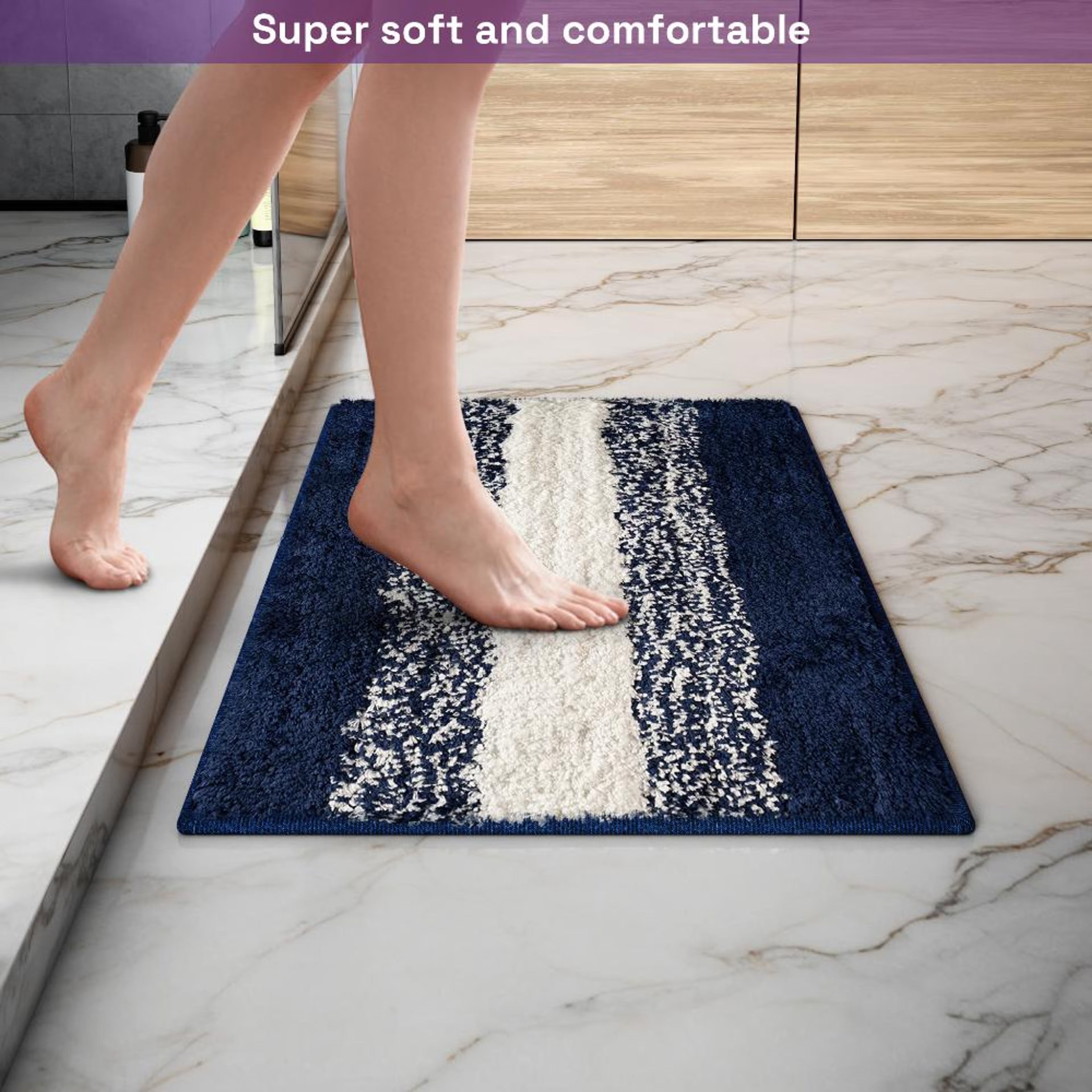 Home 32 Bath Mat | Set of 1 | 40x60cm | Anti Skid & Highly Absorbent Bathroom Mat | Machine Washable | Ombre-Blue 40*60 cm, Blue