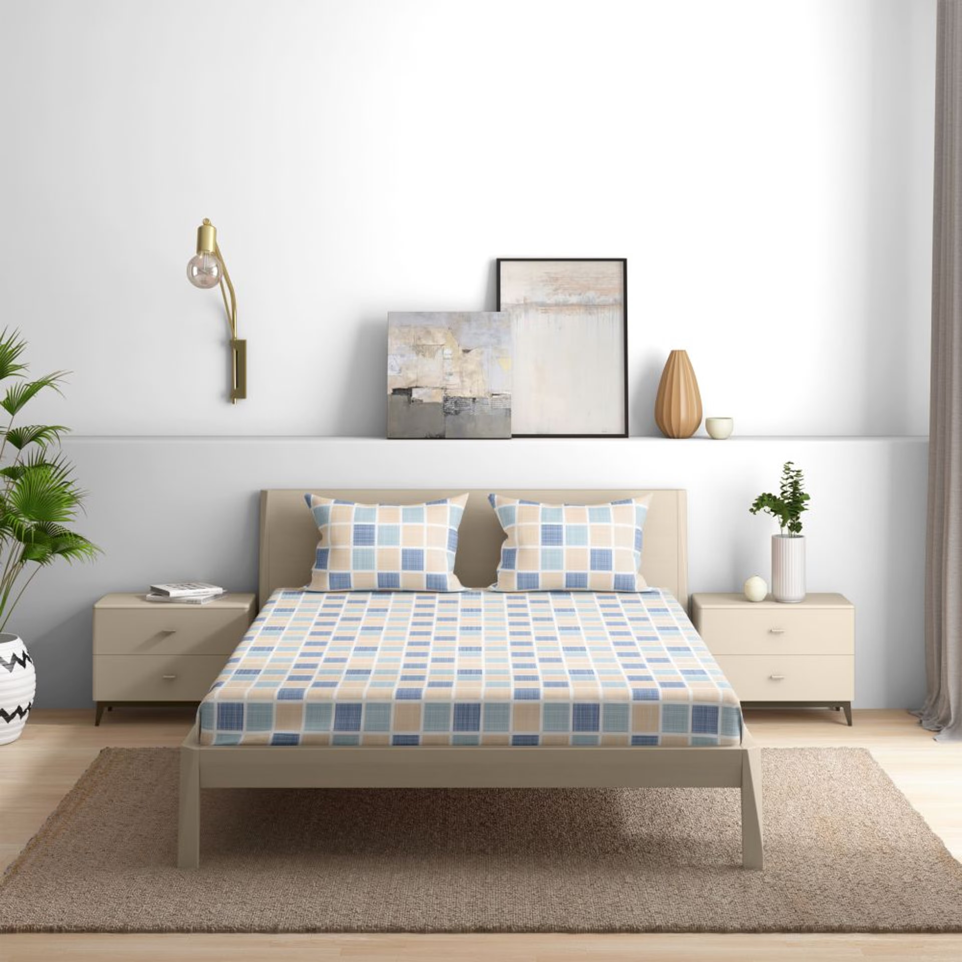 Wakefit 100% Cotton 200 TC Fitted Bedsheet With 2 Pillow Covers | Chekkers Queen - 72" x 60 4 Wakefit 100% Cotton 200 TC Fitted Bedsheet With 2 Pillow Covers | Chekkers Queen - 72" x 60\