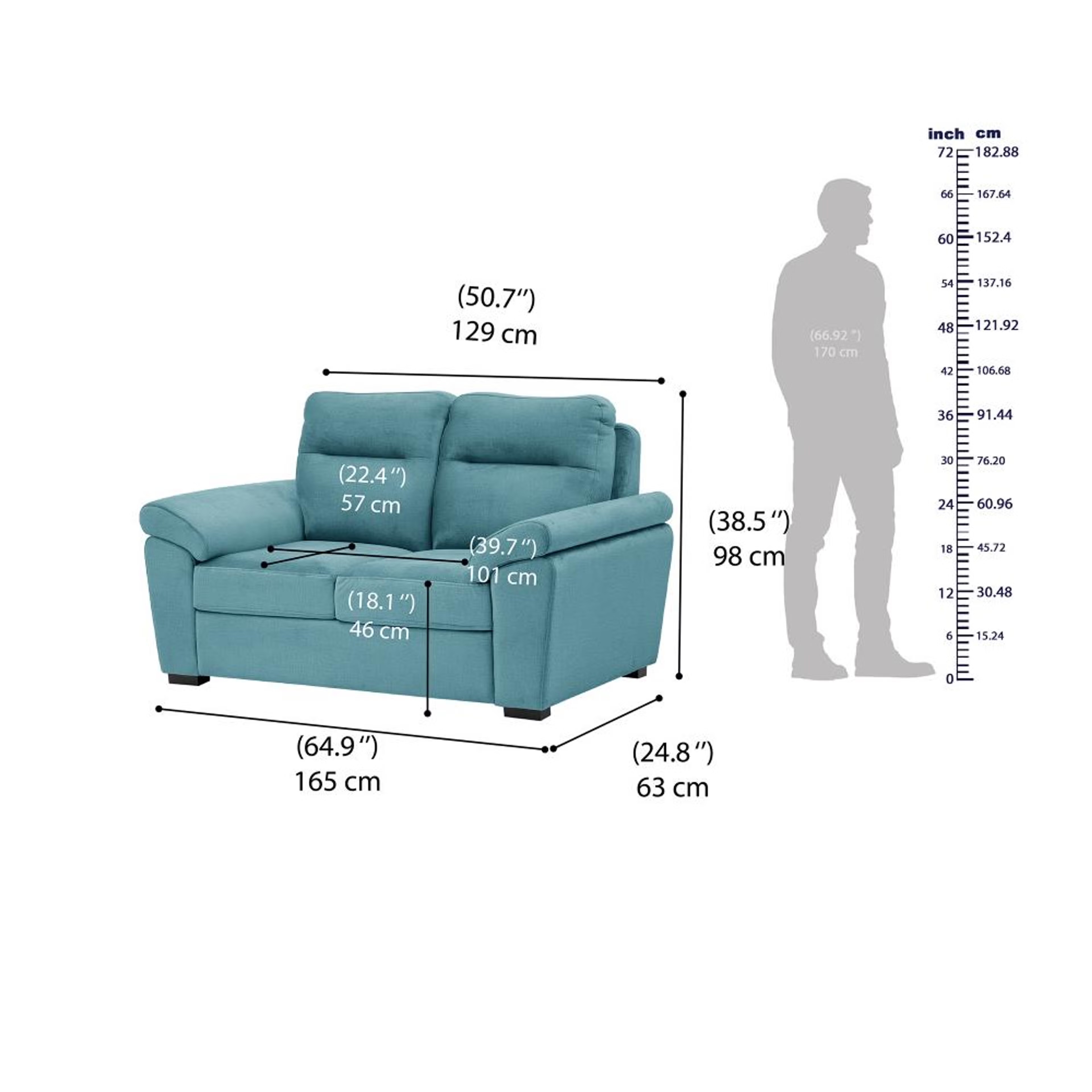 Wakefit Lounger Plus Sofa -Two Seater Regular, Two Seater, Aqua Blue 7 Wakefit Lounger Plus Sofa -Two Seater Regular, Two Seater, Aqua Blue