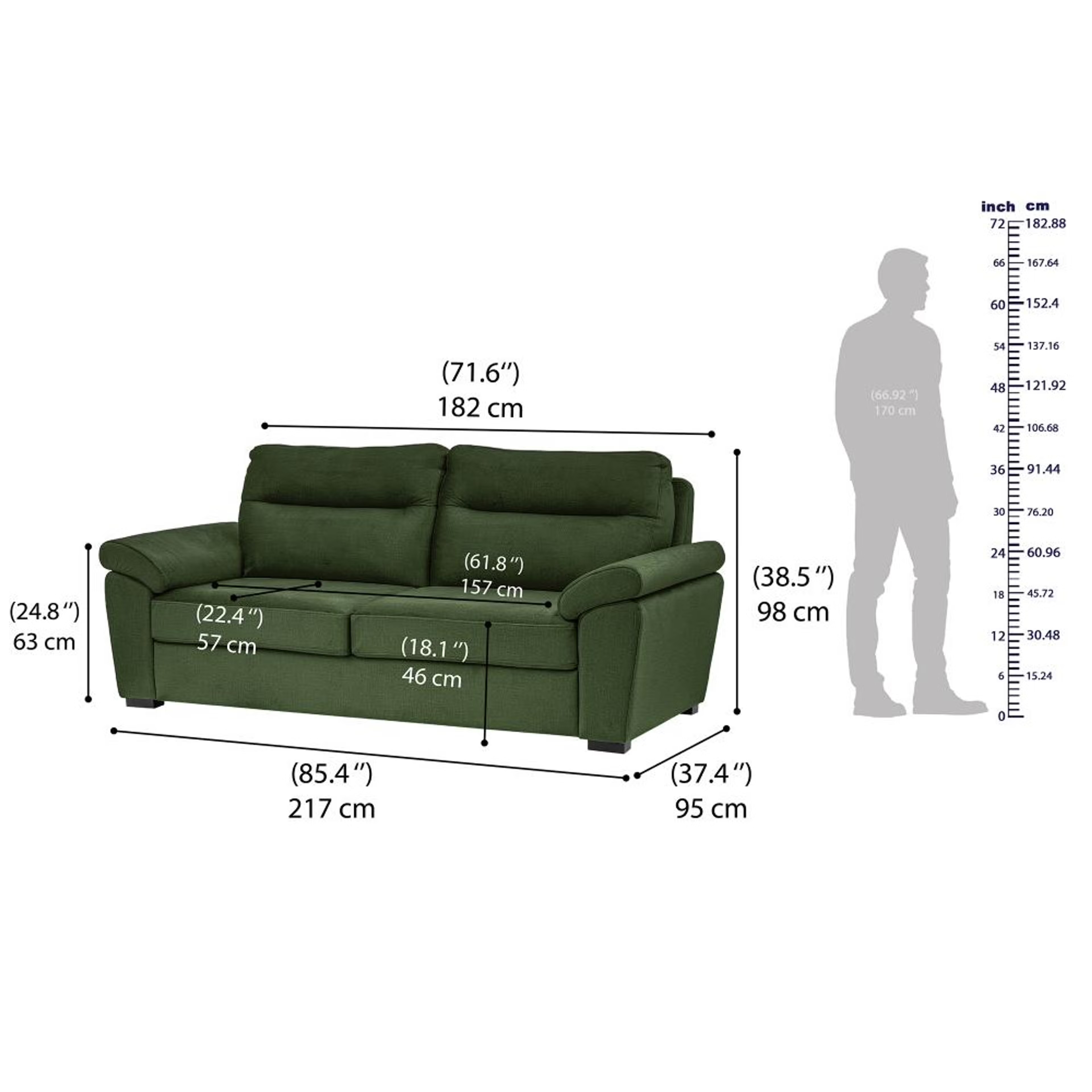 Wakefit Lounger Plus Sofa -Three Seater Regular, Three Seater, Green 7 Wakefit Lounger Plus Sofa -Three Seater Regular, Three Seater, Green