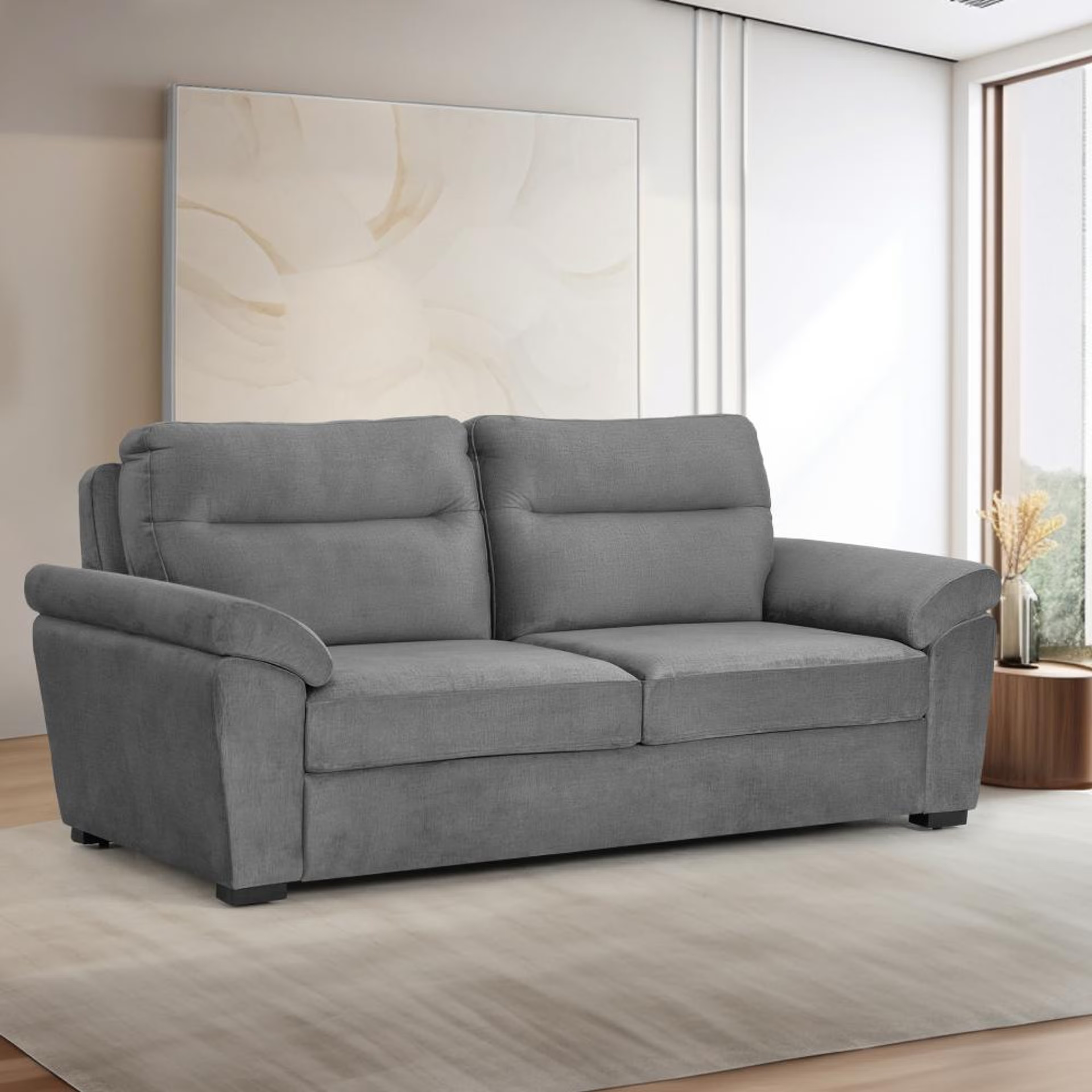 Wakefit Lounger Plus Sofa -Three Seater Regular, Three Seater, Charcoal Grey