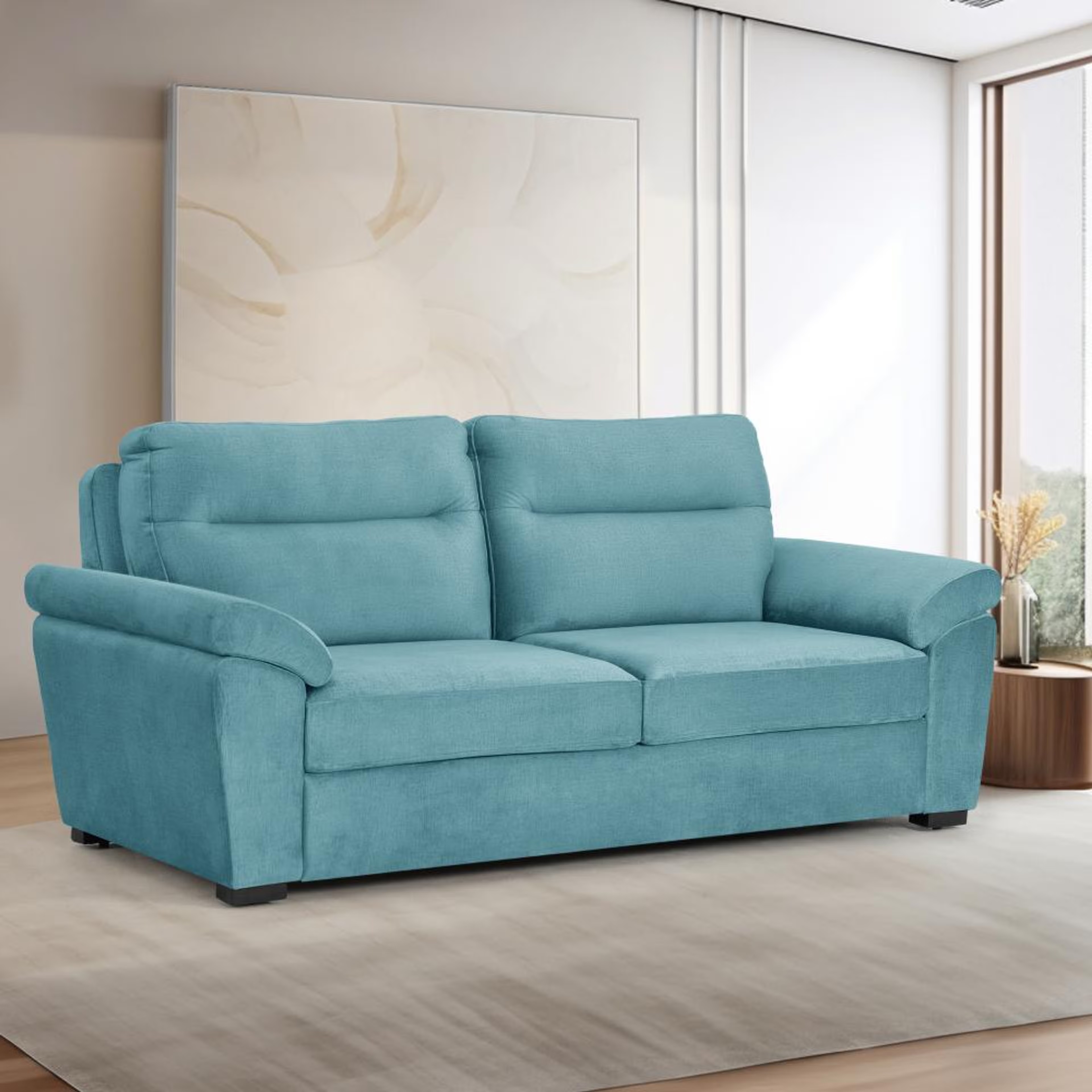 Wakefit Lounger Plus Sofa -Three Seater Regular, Three Seater, Aqua Blue