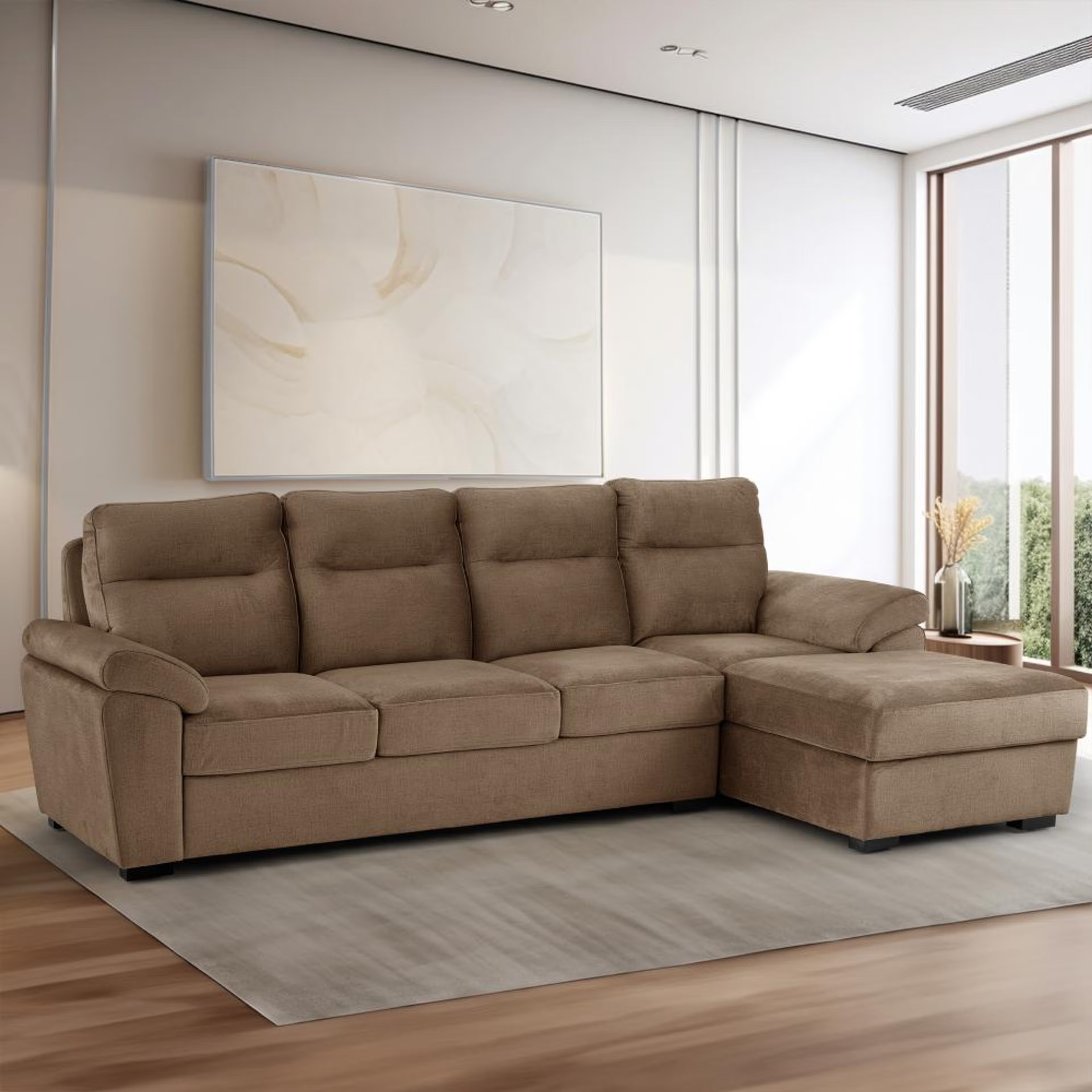 Home 35 Wakefit Lounger Plus Sofa - (3 Seater + Right Aligned Chaise) Sectional, Set (3 Seater + Right Aligned Chaise), Mocha Brown