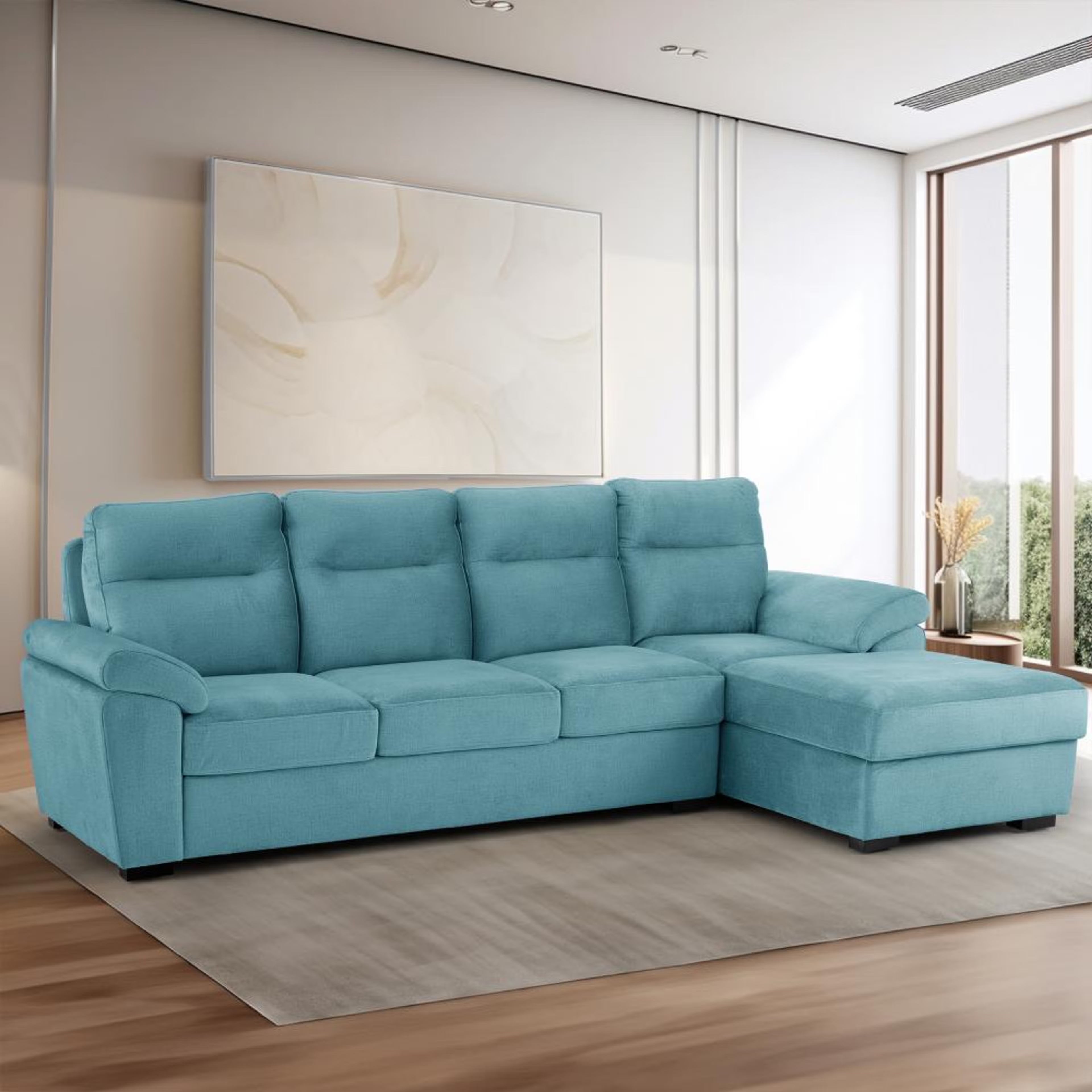 Home 38 Wakefit Lounger Plus Sofa - (3 Seater + Right Aligned Chaise) Sectional, Set (3 Seater + Right Aligned Chaise), Aqua Blue