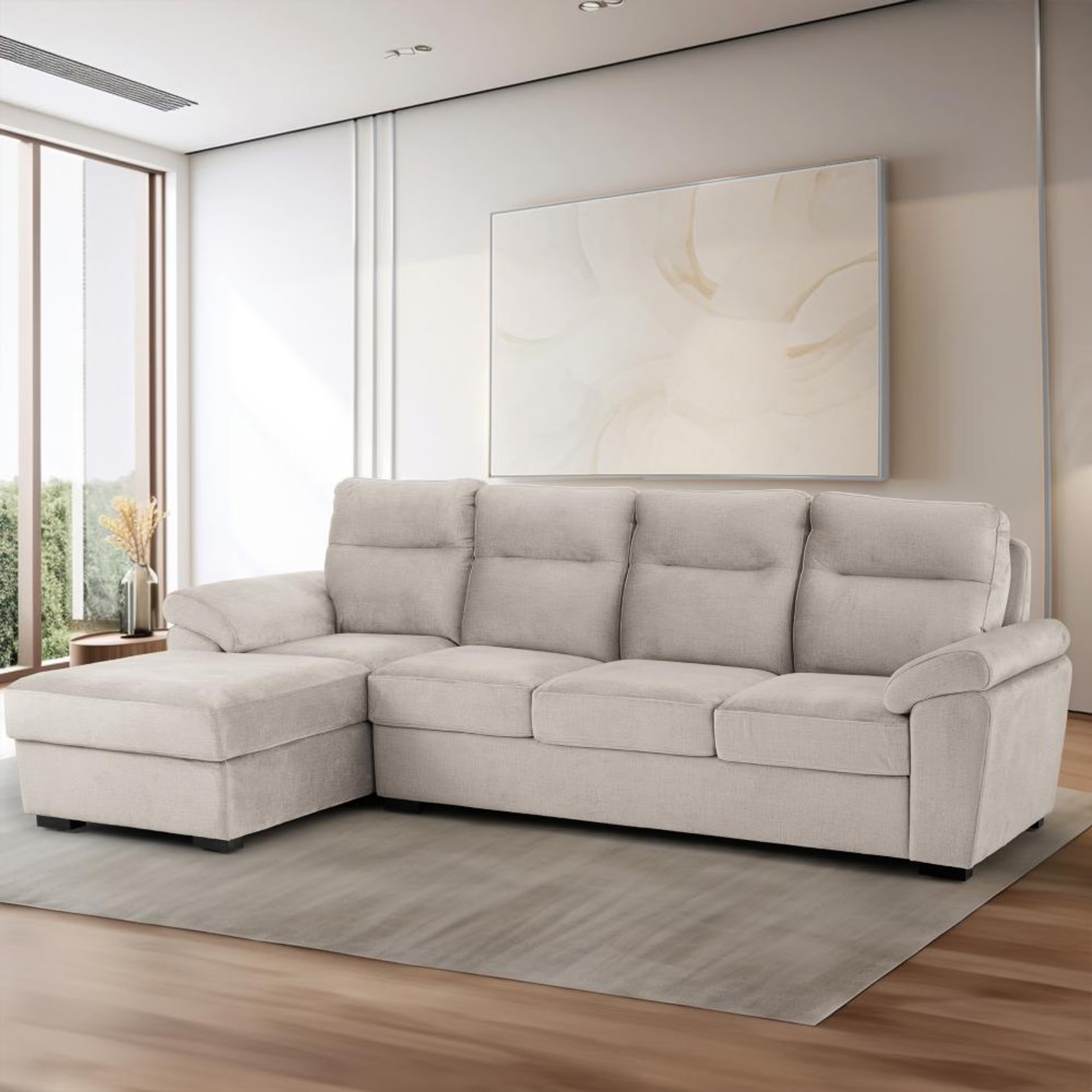 Home 39 Wakefit Lounger Plus Sofa - (3 Seater +Left Aligned Chaise) Sectional, Set (3 Seater + Left Aligned Chaise), White