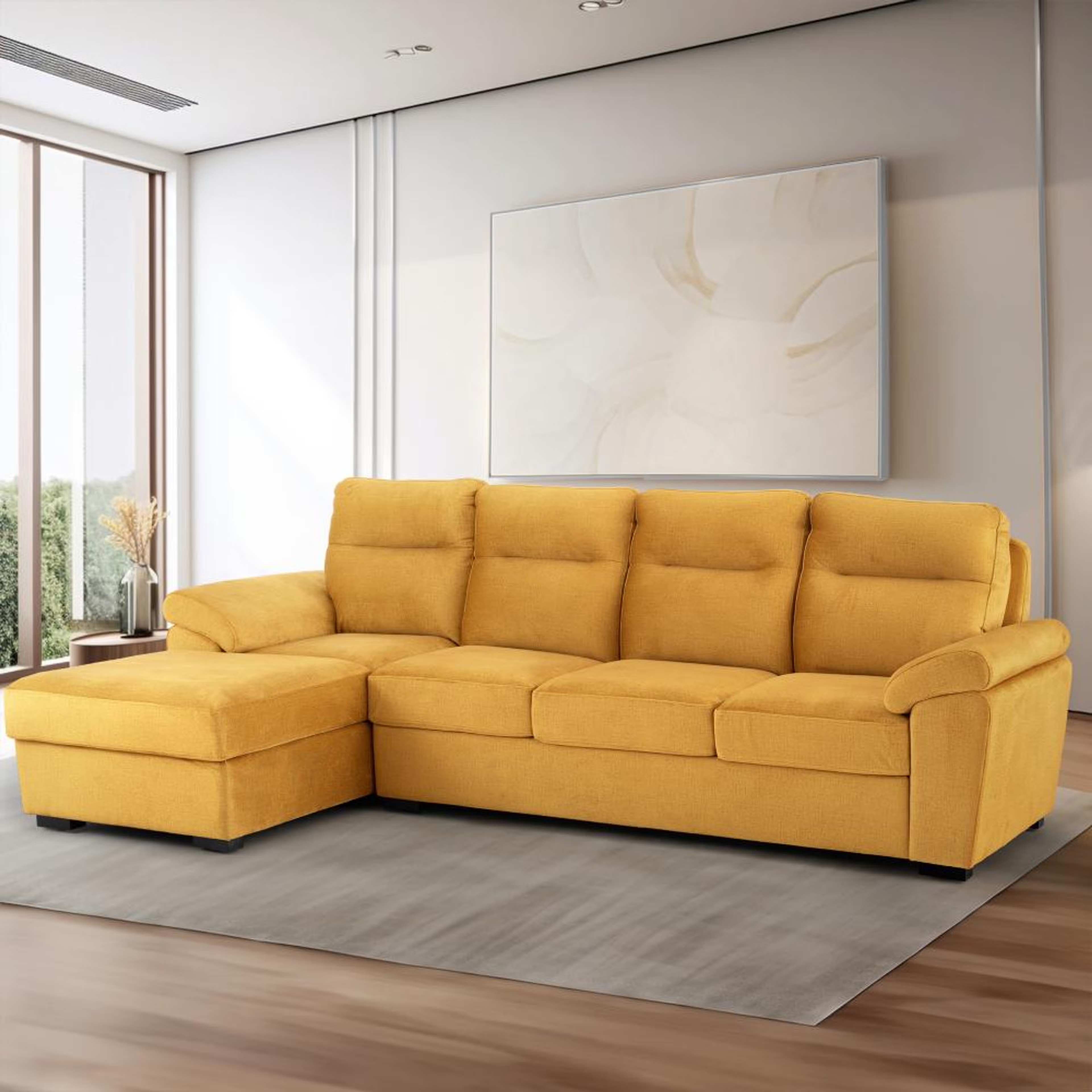 Home 30 Wakefit Lounger Plus Sofa - (3 Seater +Left Aligned Chaise) Sectional, Set (3 Seater + Left Aligned Chaise), Yellow