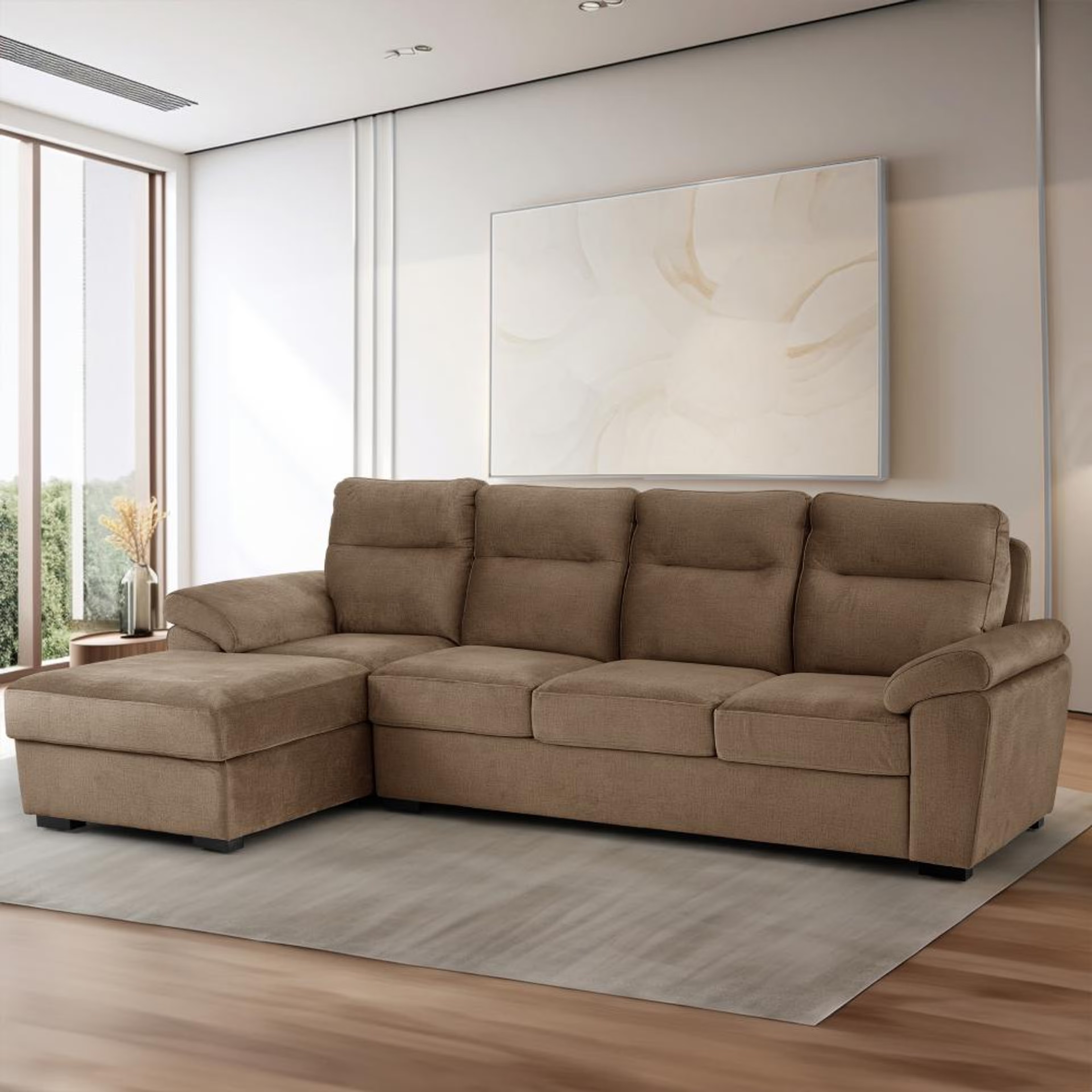 Wakefit Lounger Plus Sofa - (3 Seater +Left Aligned Chaise) Sectional, Set (3 Seater + Left Aligned Chaise), Mocha Brown