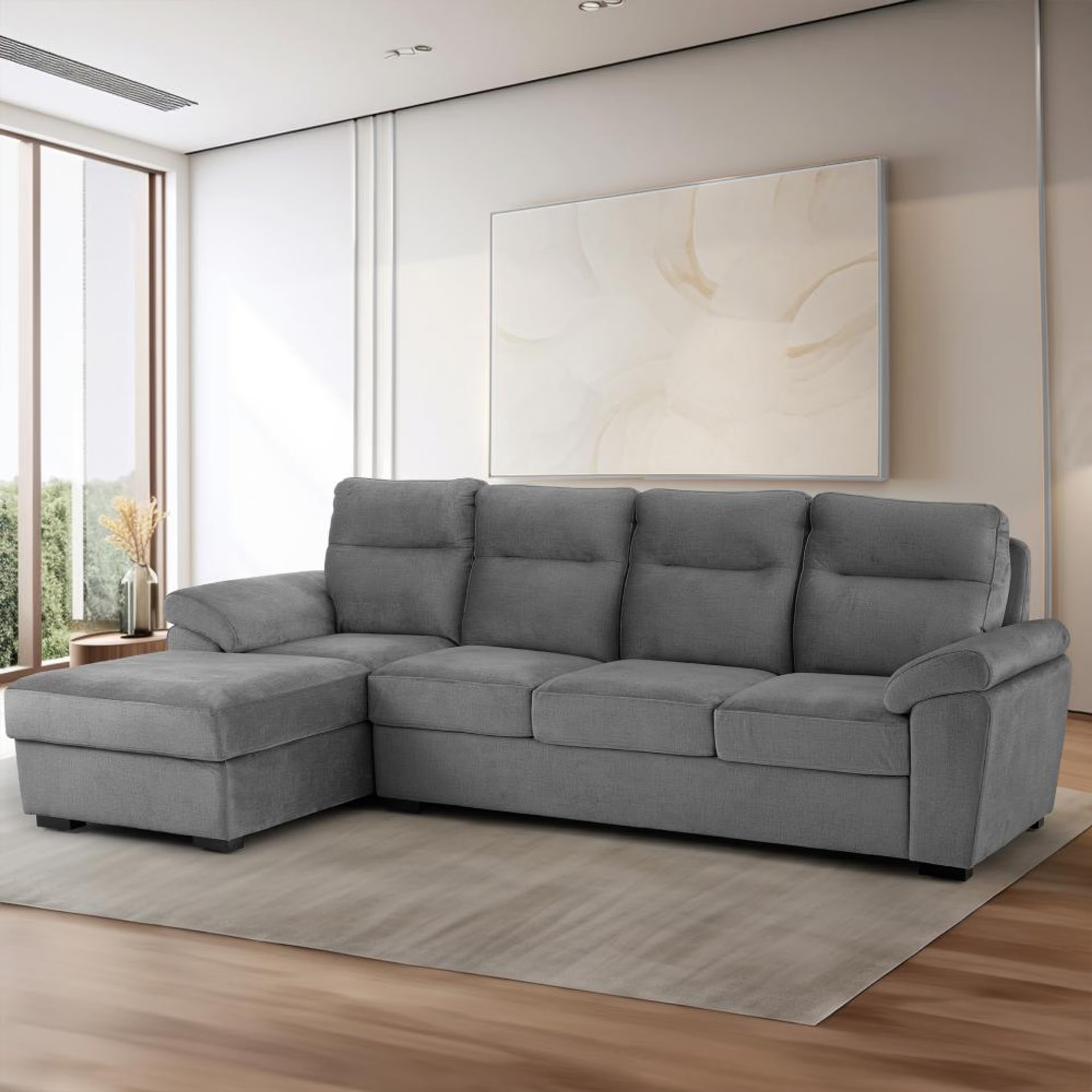 Wakefit Lounger Plus Sofa - (3 Seater +Left Aligned Chaise) Sectional, Set (3 Seater + Left Aligned Chaise), Charcoal Grey