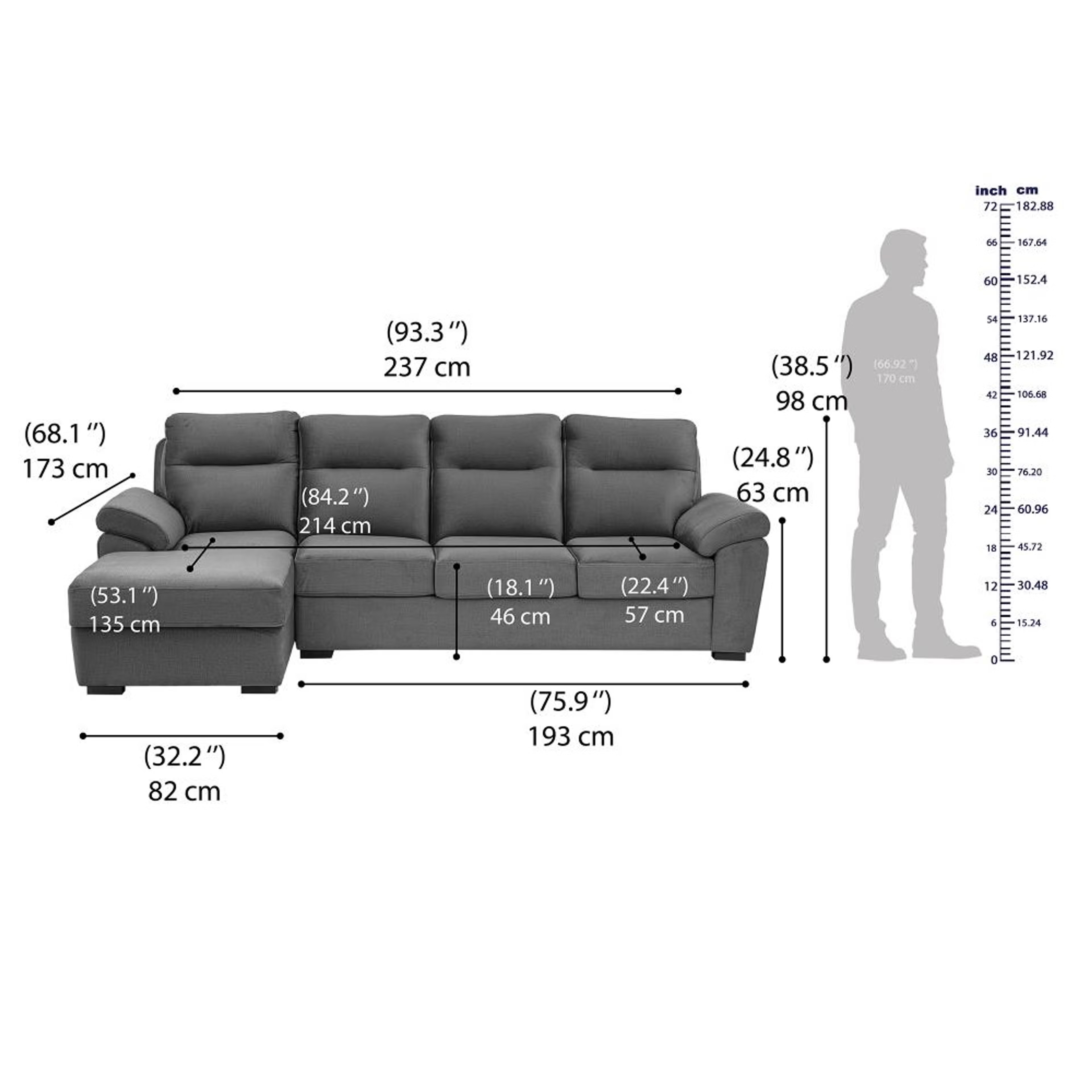 Wakefit Lounger Plus Sofa - (3 Seater +Left Aligned Chaise) Sectional, Set (3 Seater + Left Aligned Chaise), Charcoal Grey 7 Wakefit Lounger Plus Sofa - (3 Seater +Left Aligned Chaise) Sectional, Set (3 Seater + Left Aligned Chaise), Charcoal Grey