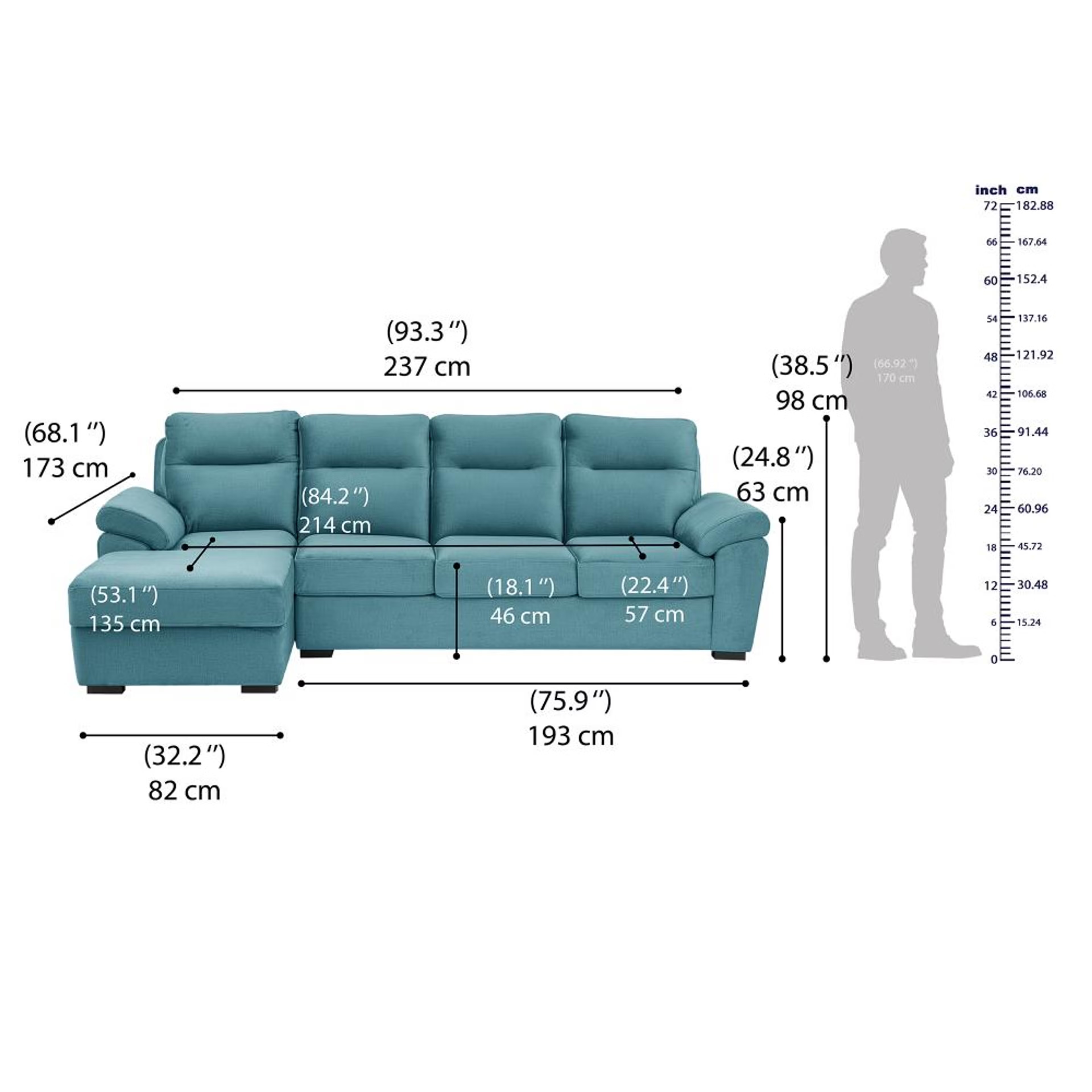Wakefit Lounger Plus Sofa - (3 Seater +Left Aligned Chaise) Sectional, Set (3 Seater + Left Aligned Chaise), Aqua Blue 7 Wakefit Lounger Plus Sofa - (3 Seater +Left Aligned Chaise) Sectional, Set (3 Seater + Left Aligned Chaise), Aqua Blue
