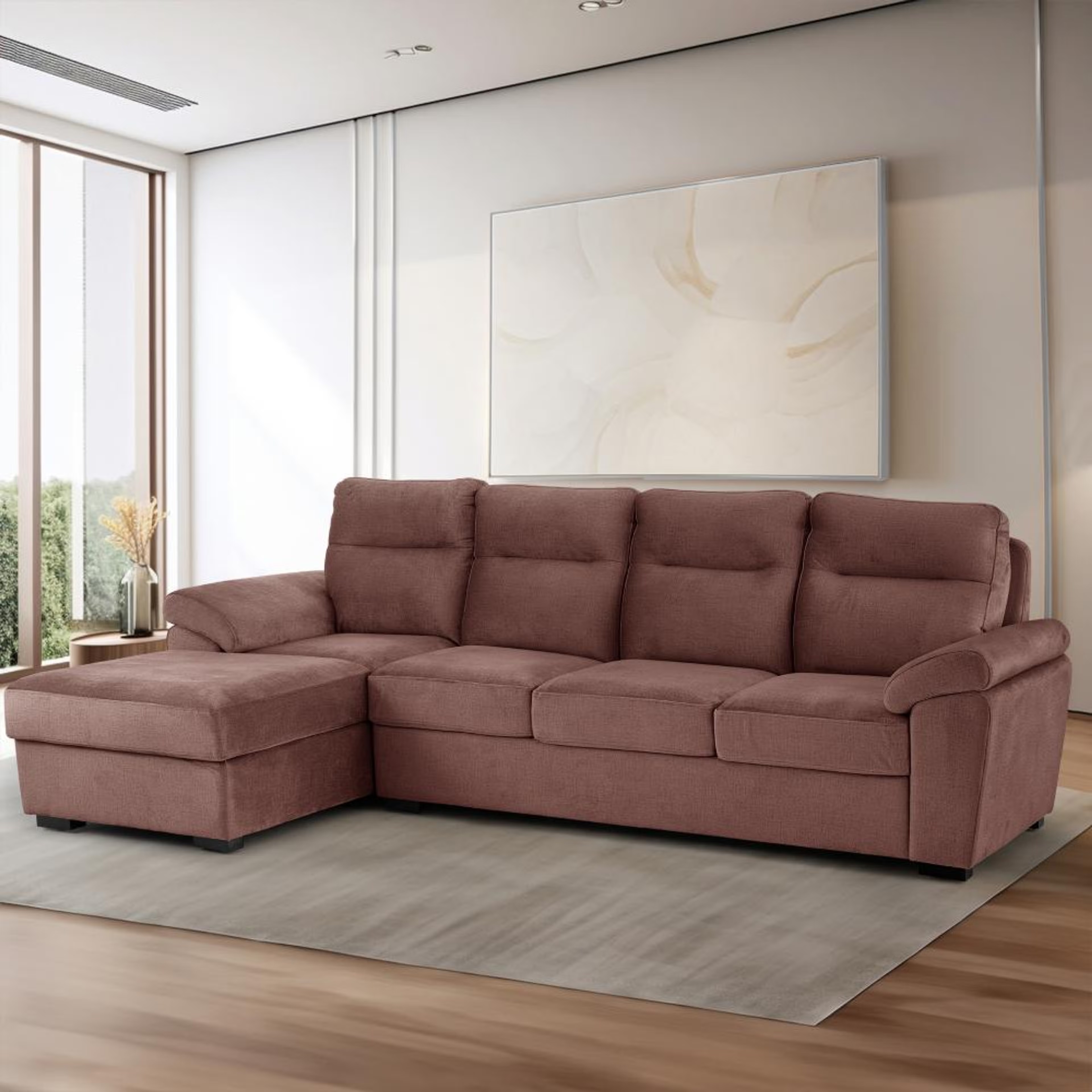Home 36 Wakefit Lounger Plus Sofa - (3 Seater +Left Aligned Chaise) Sectional, Set (3 Seater + Left Aligned Chaise), Rose Brown
