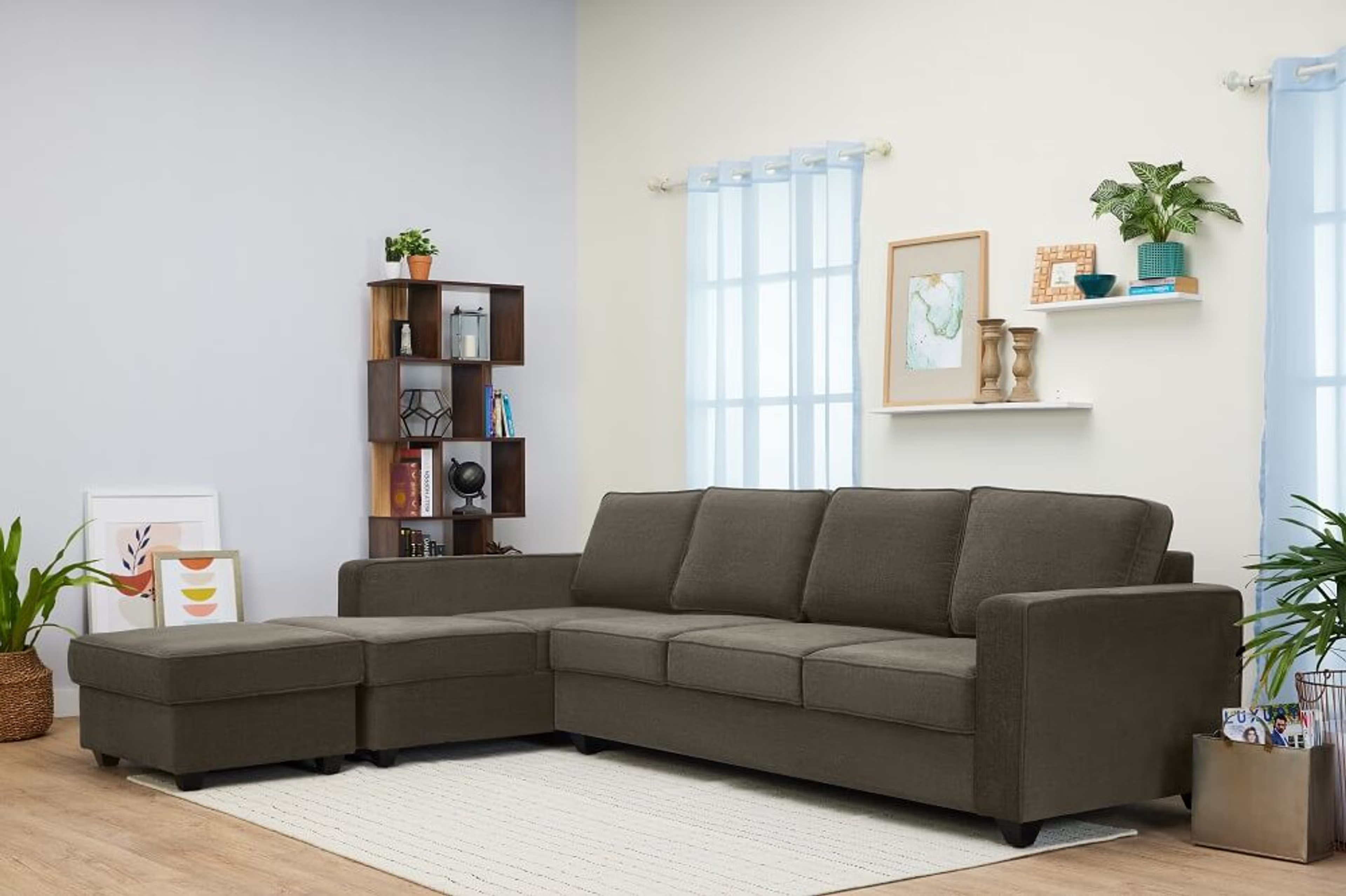 Wakefit Napper L Shape Sofa Set (3 Seater + Left Aligned Chaise with Ottoman) Sectional, Without Storage, 3 + Left Aligned Chaise with Ottoman, Omega Grey
