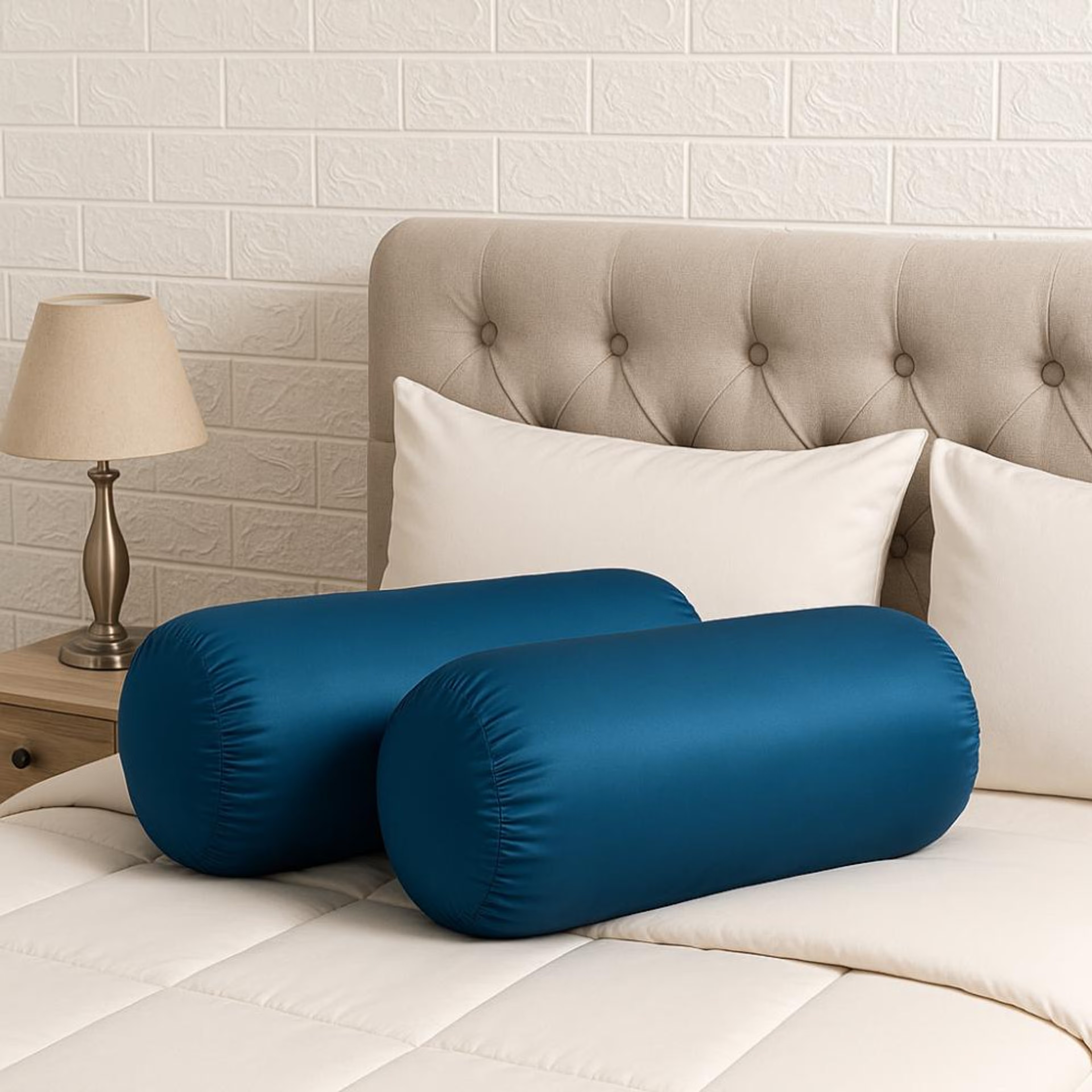 Soft Bolster Pillow | Set of 2 | 25x10 Inch | Hollow Fiber Filling & 100 GSM Peach Finished Fabric | Machine Washable Pillow | For Bed, Sofa & Diwan | Teal Set of 2, Teal