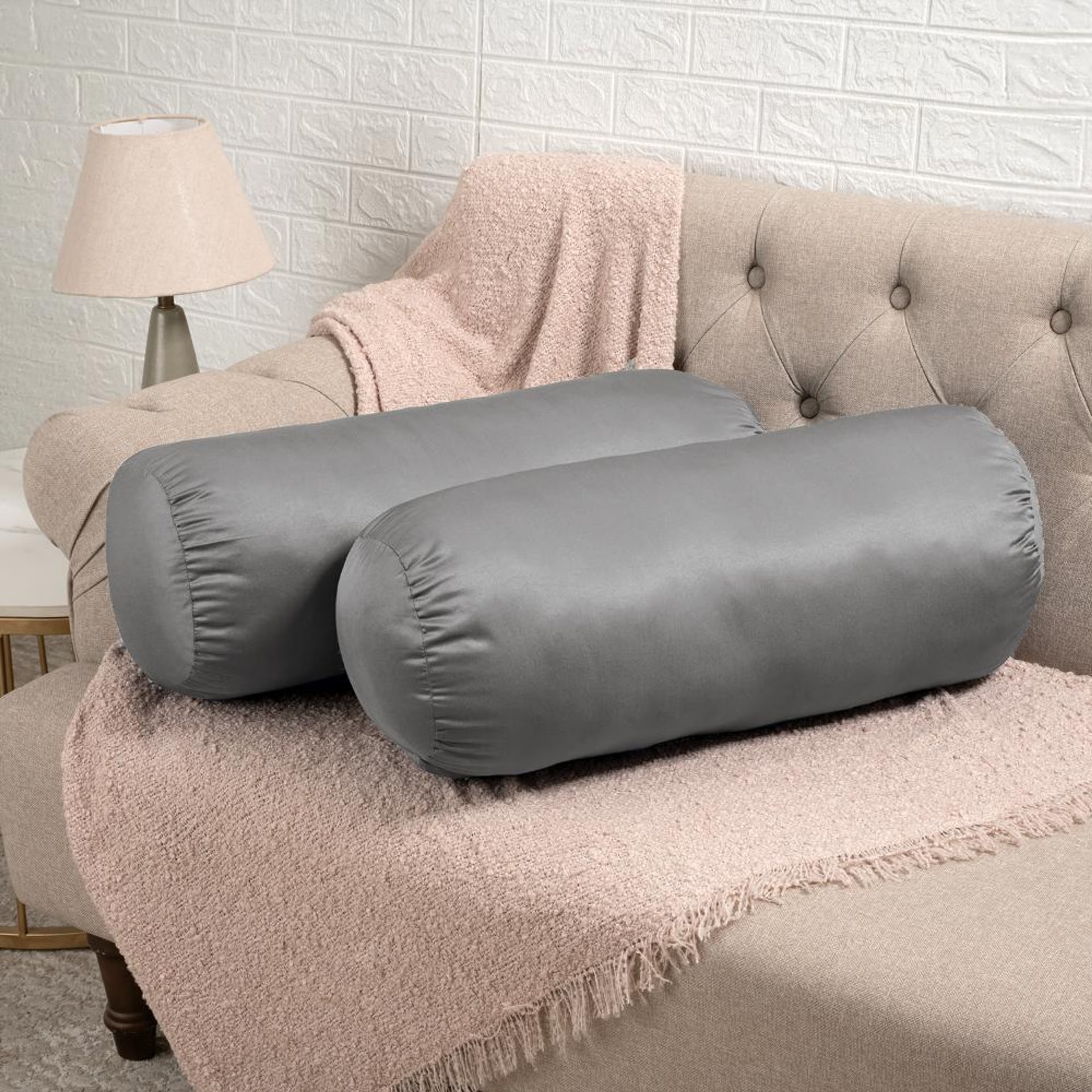 Soft Bolster Pillow | Set of 2 | 25x10 Inch | Hollow Fiber Filling & 100 GSM Peach Finished Fabric | Machine Washable Pillow | For Bed, Sofa & Diwan | Night Owl Set of 2, Night Owl