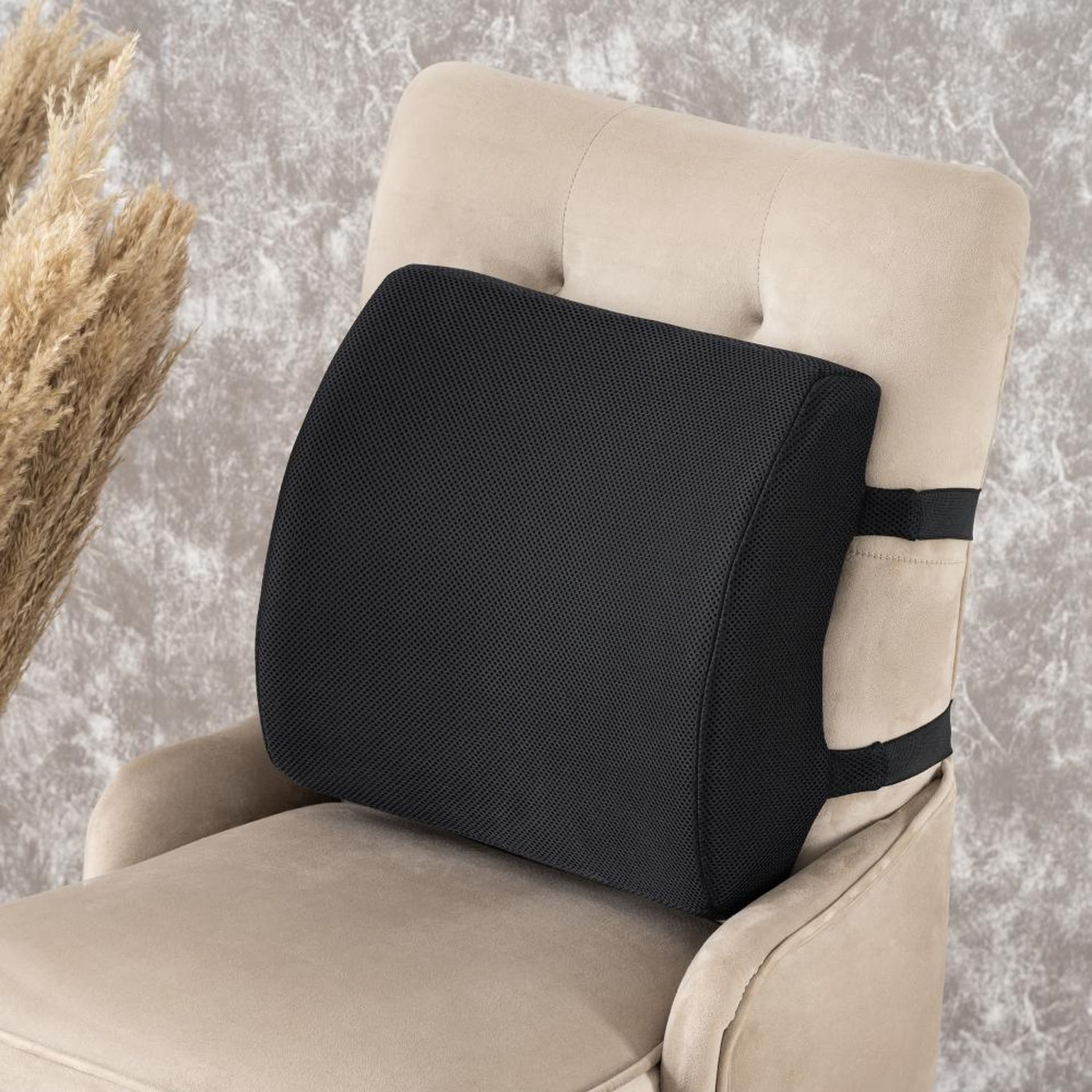 Home 30 Wakefit Back Support Cushion | Lower Back Support | Ergonomic, Memory Foam, Pain Relief | Office Chair or Car Seat Cushion | Black Lower Back Support, Black