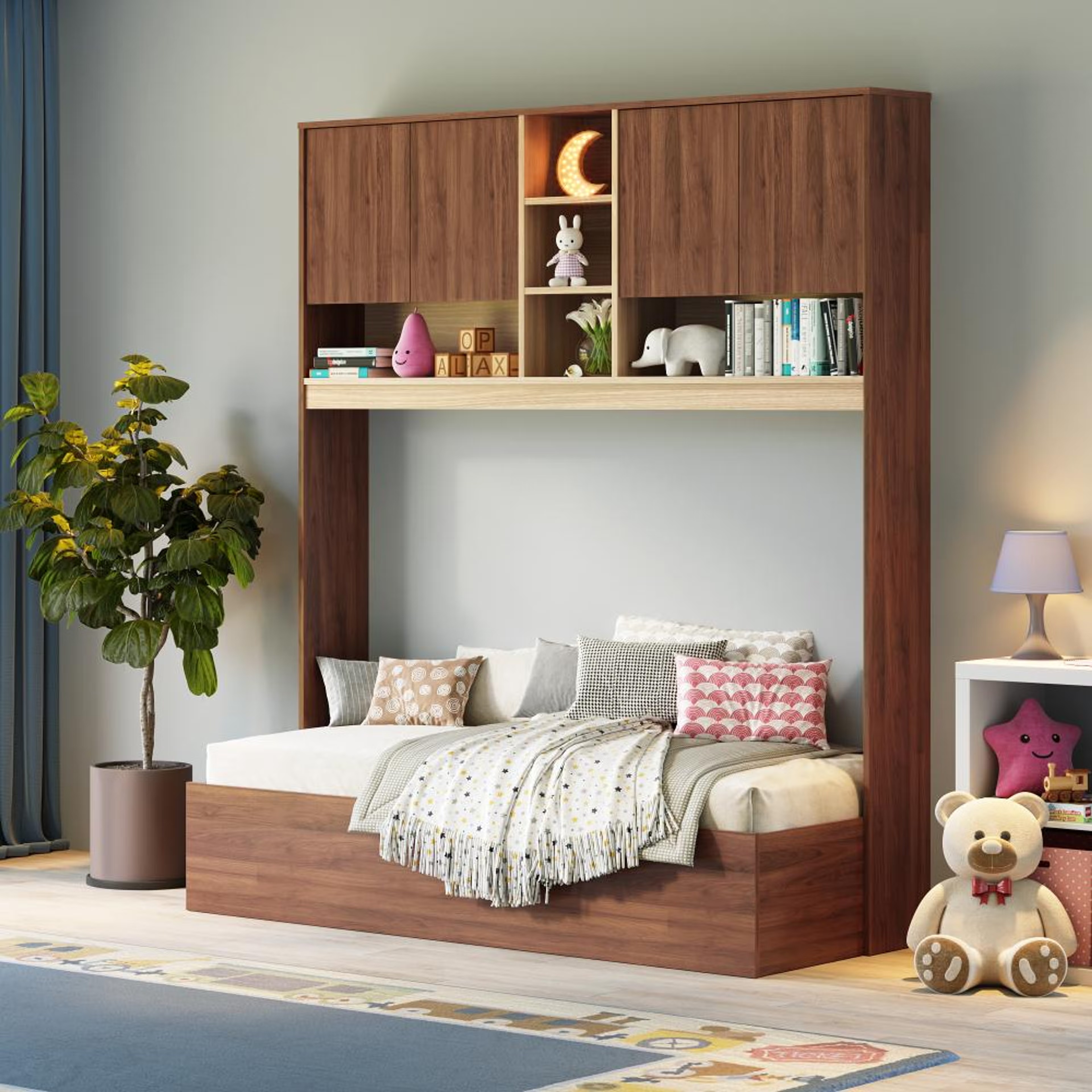 Mantis Kids Bed with Storage | (78x30 inch) | (Columbia Walnut) | Space-Saving Wooden Kids Single Bed with Drawers Single - 78" x 30\