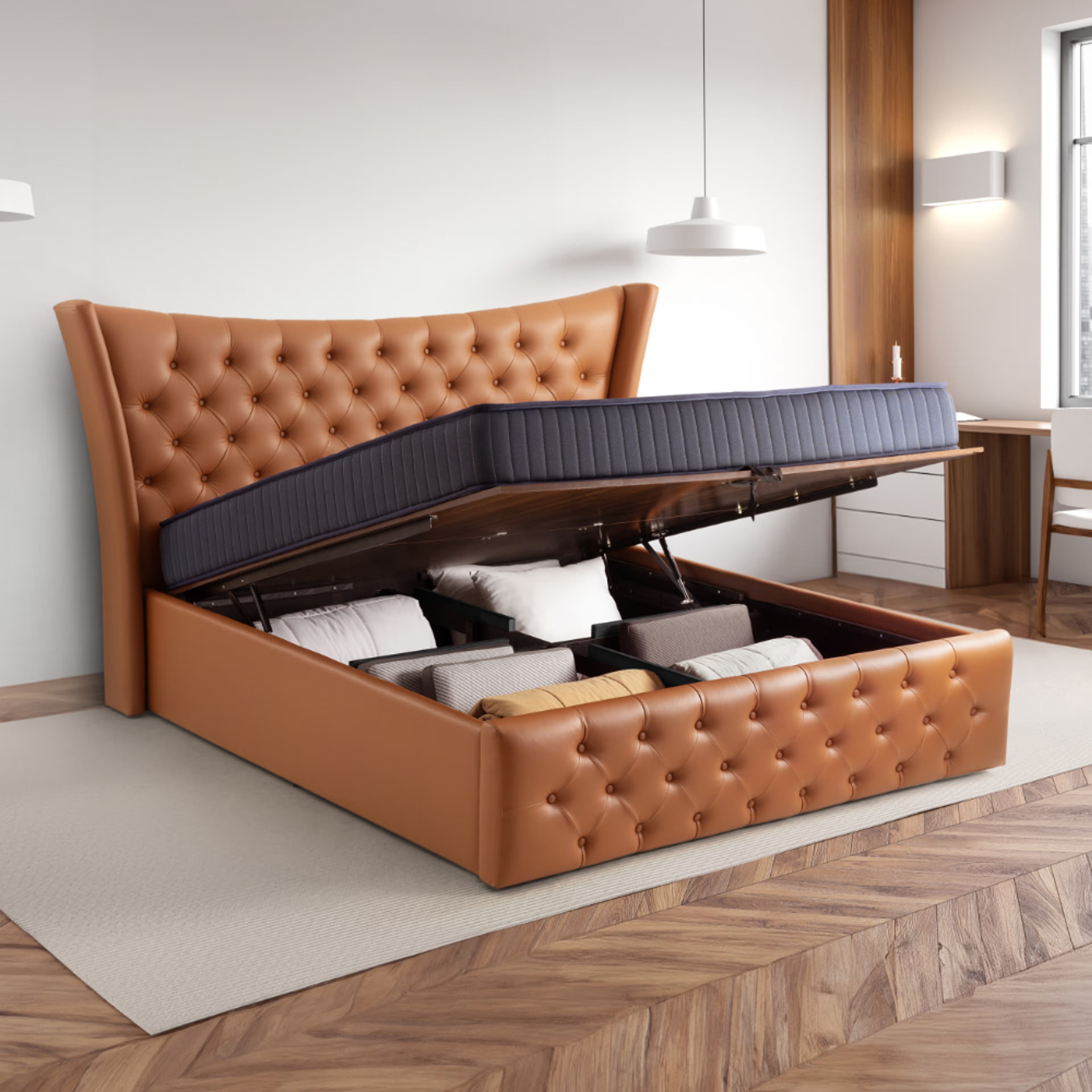 Wakefit Lovejoy Hydraulic King Size Upholstered Bed King - 78" x 72\