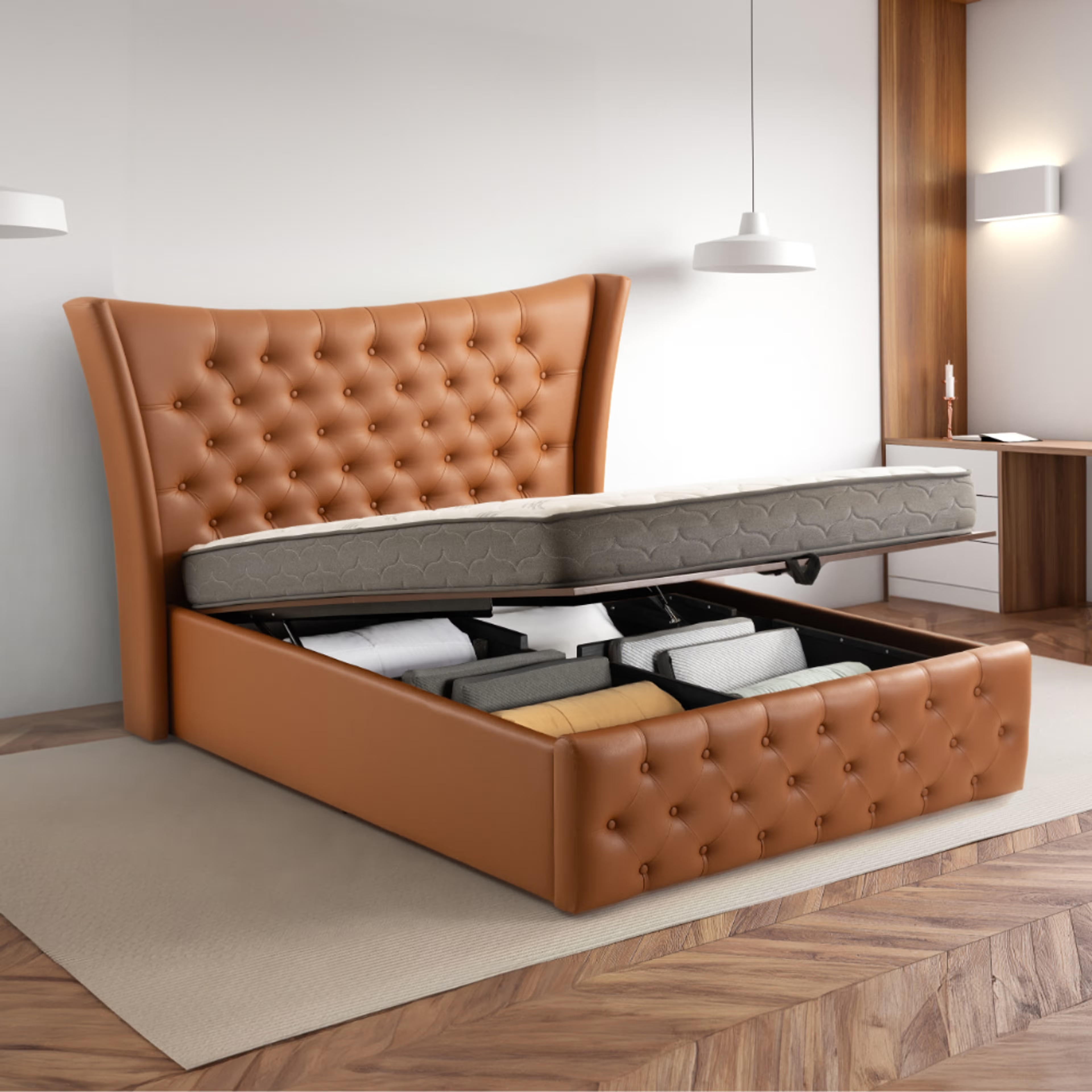 Home 38 Wakefit Lovejoy Hydraulic Queen Size Upholstered Bed Queen - 78" x 60\