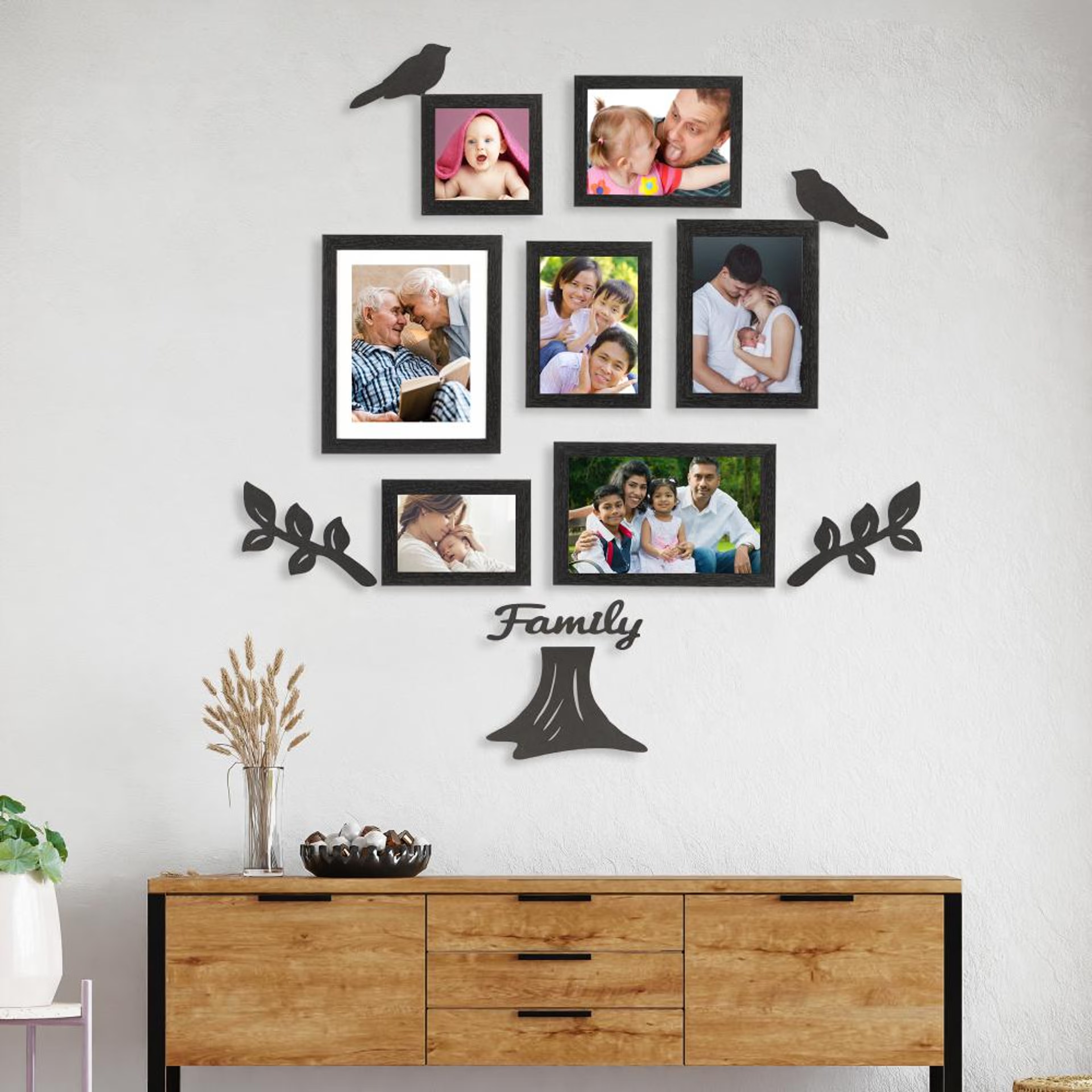 Cleome Family Tree Wall Photo Frame, Set of 7 Table top, Set of 7, Black