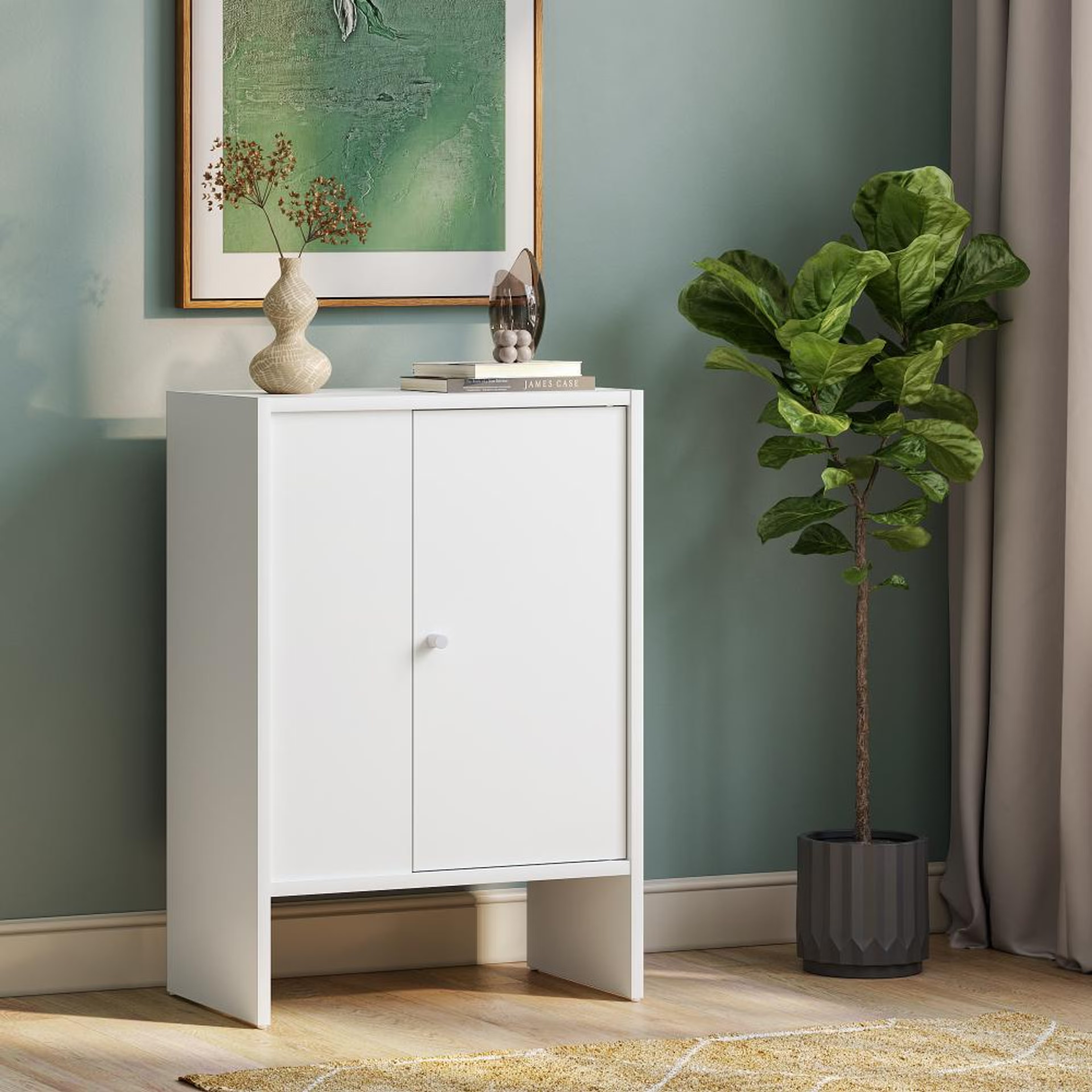 Wakefit Almeida Engineered Wood Cabinet in Frosty White with 2 closed compartments Frosty White