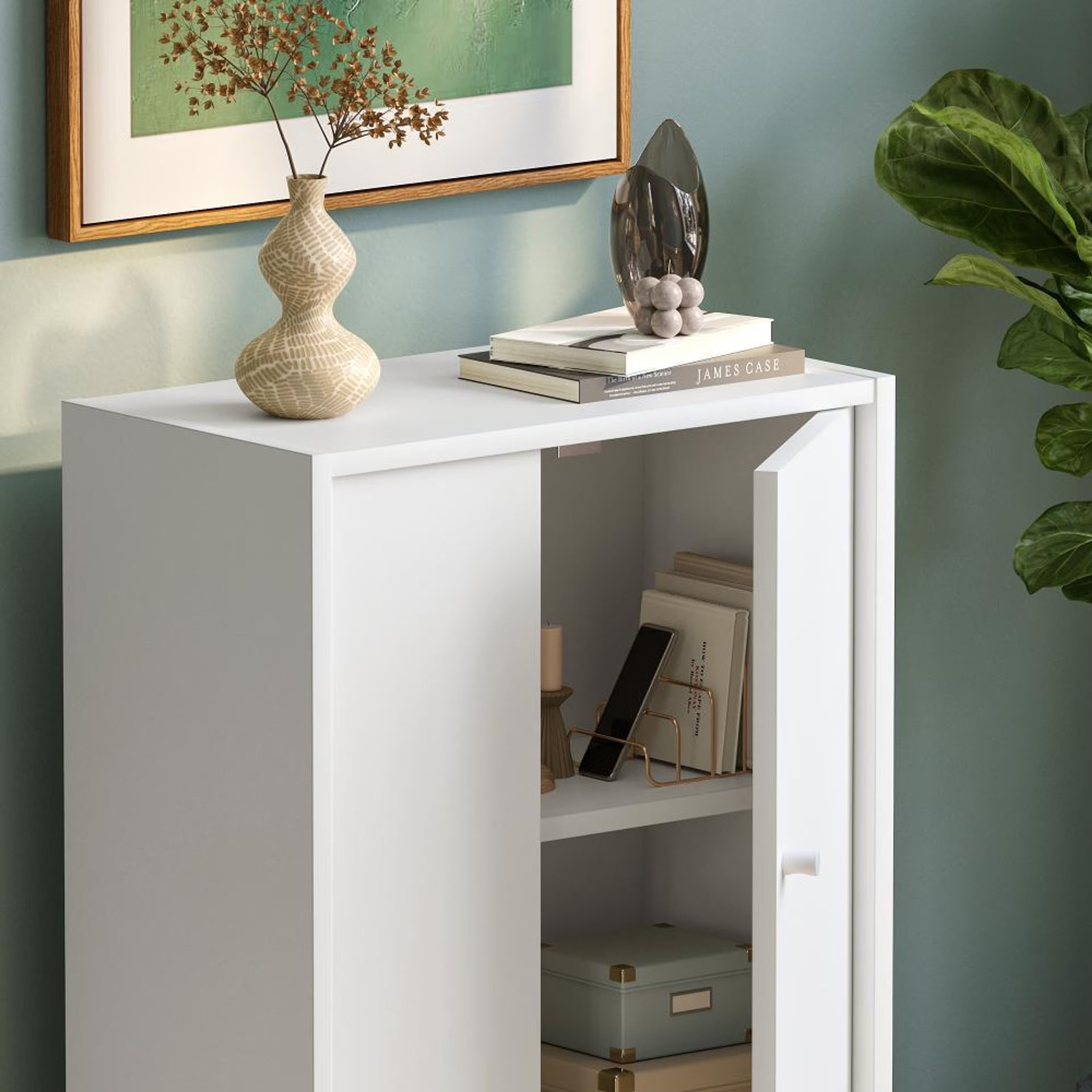 Wakefit Almeida Engineered Wood Cabinet in Frosty White with 2 closed compartments Frosty White 2 Wakefit Almeida Engineered Wood Cabinet in Frosty White with 2 closed compartments Frosty White