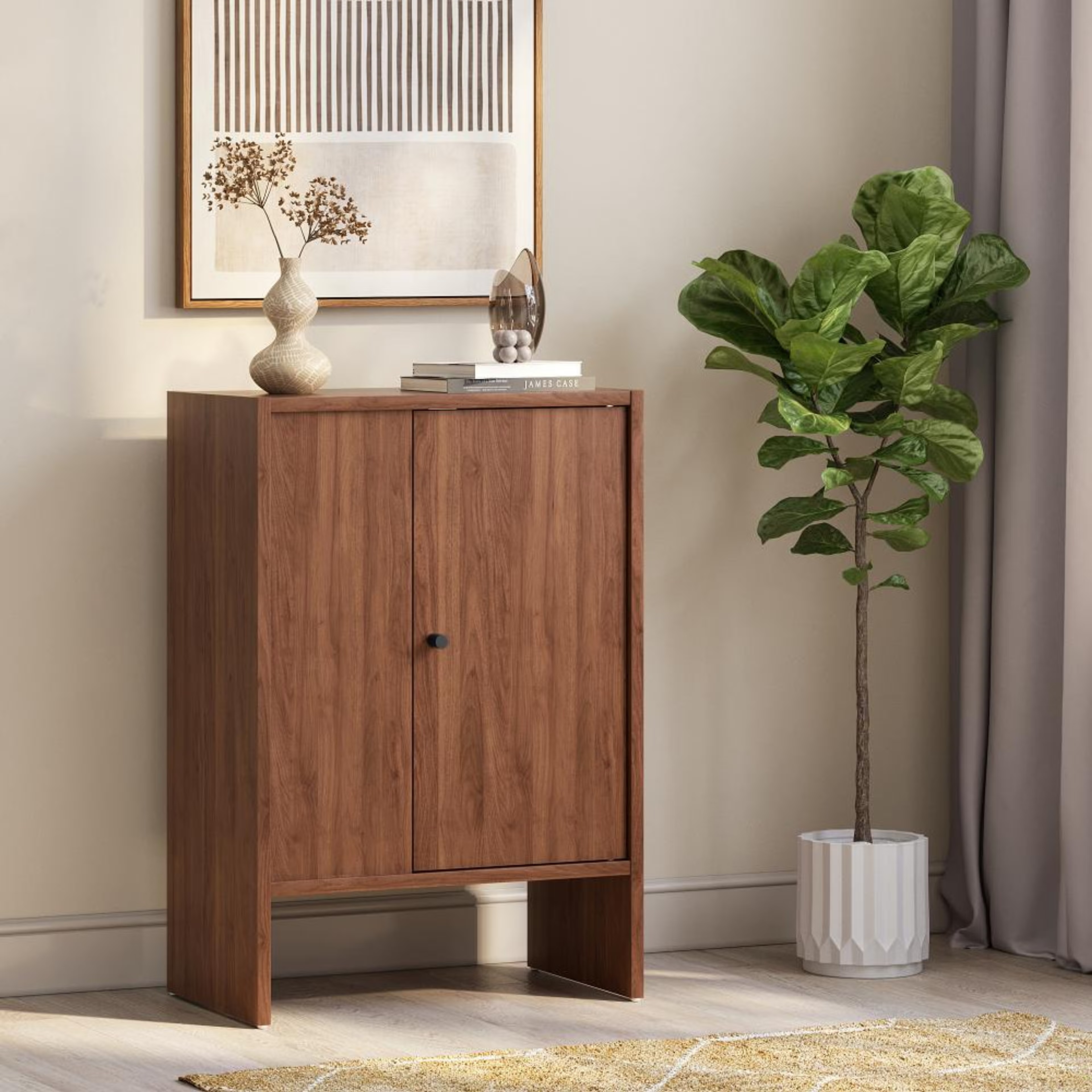 Home 31 Wakefit Almeida Engineered Wood Cabinet in columbia walnut with 2 closed compartments Columbia Walnut