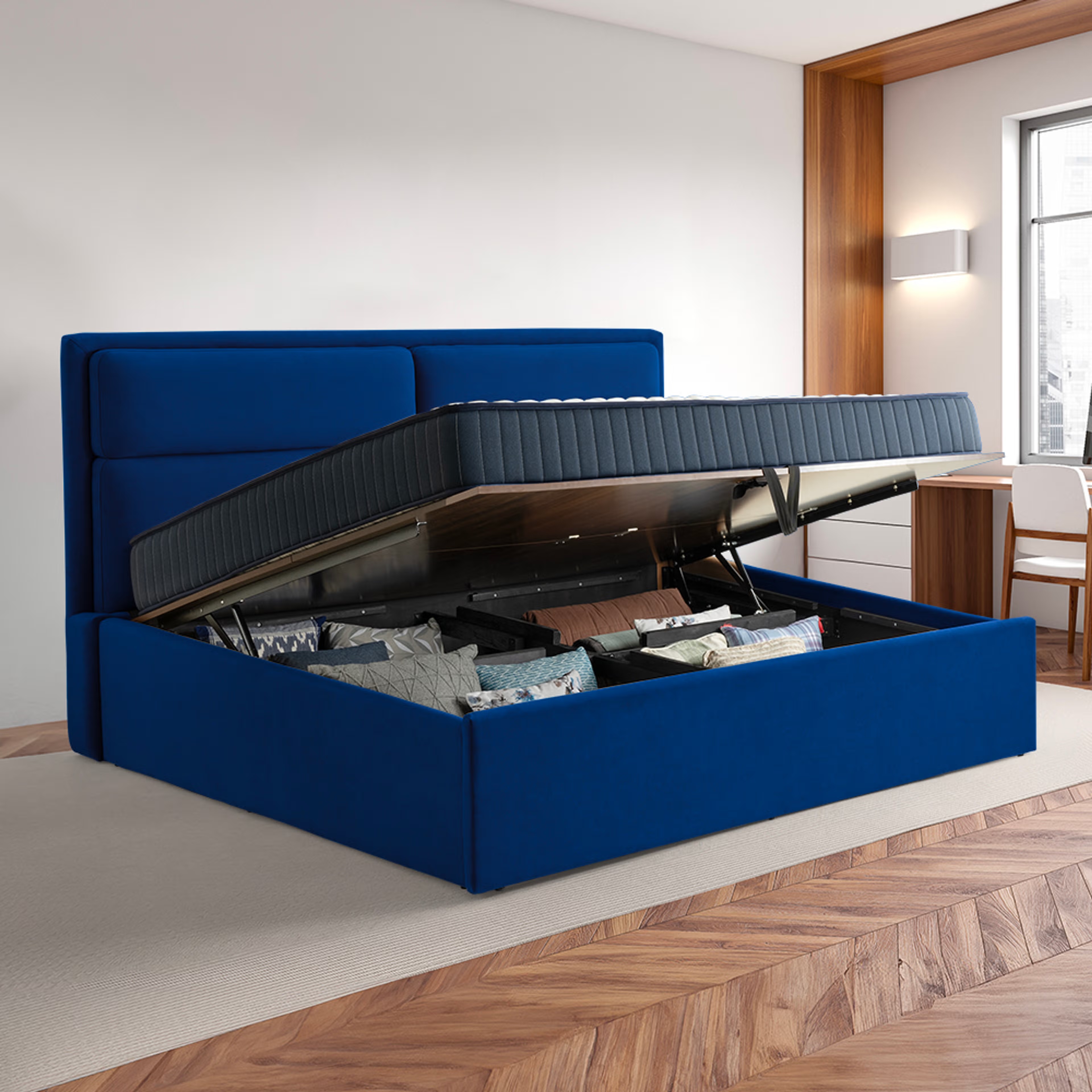 Wakefit Zewail Hydraulic King Size Upholstered Bed King - 78" x 72\