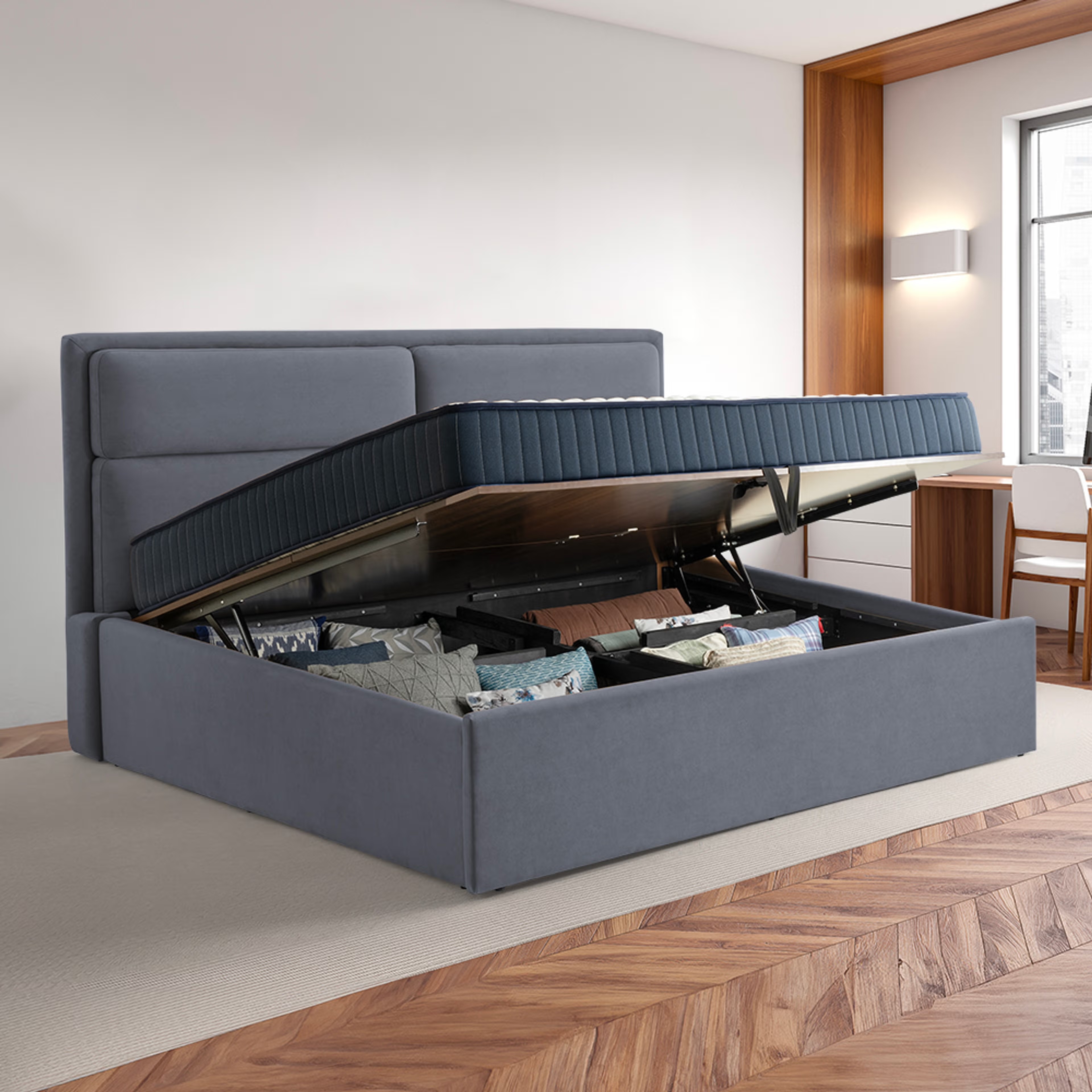 Wakefit Zewail Hydraulic King Size Upholstered Bed King - 78" x 72\