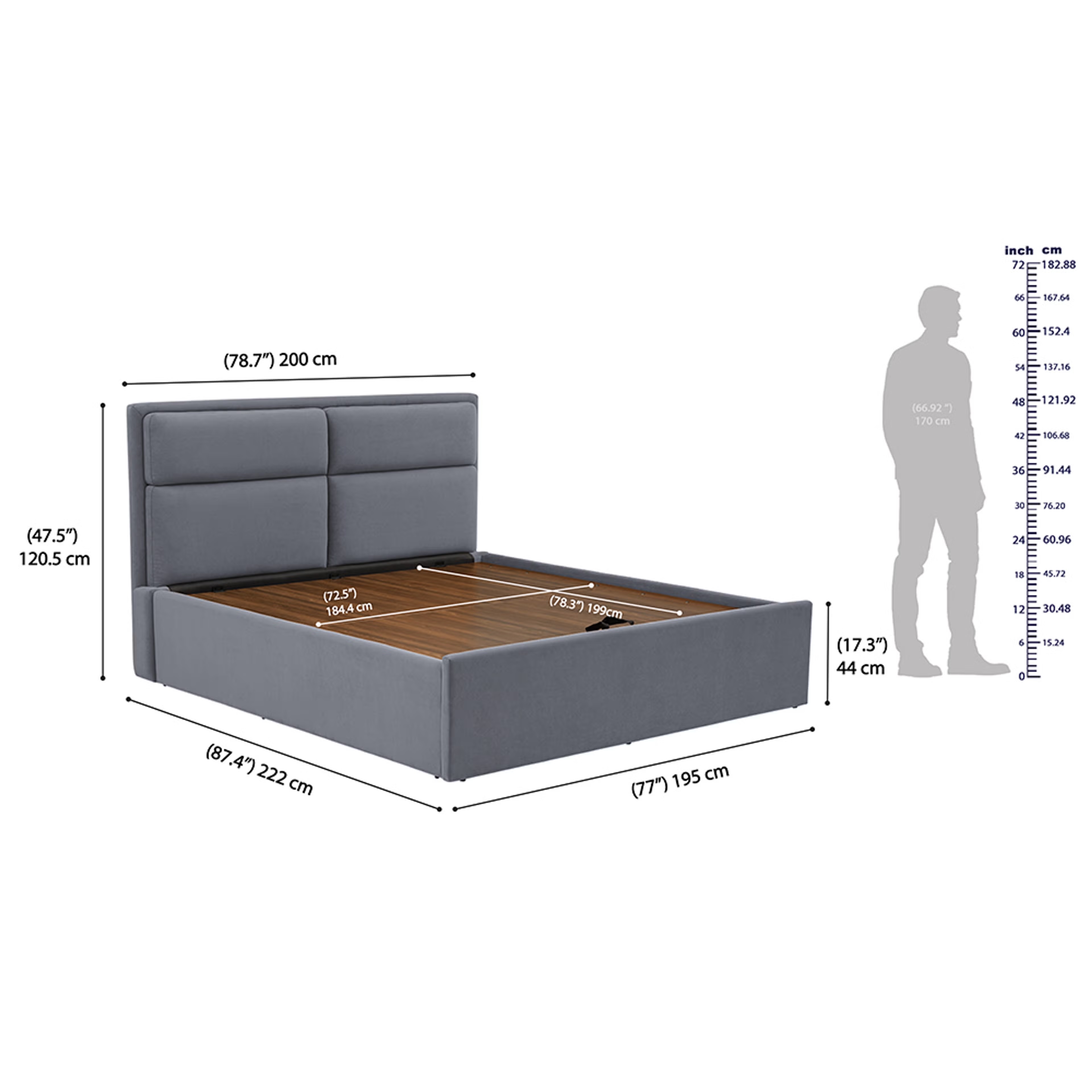 Wakefit Zewail Hydraulic King Size Upholstered Bed King - 78" x 72 7 Wakefit Zewail Hydraulic King Size Upholstered Bed King - 78" x 72\