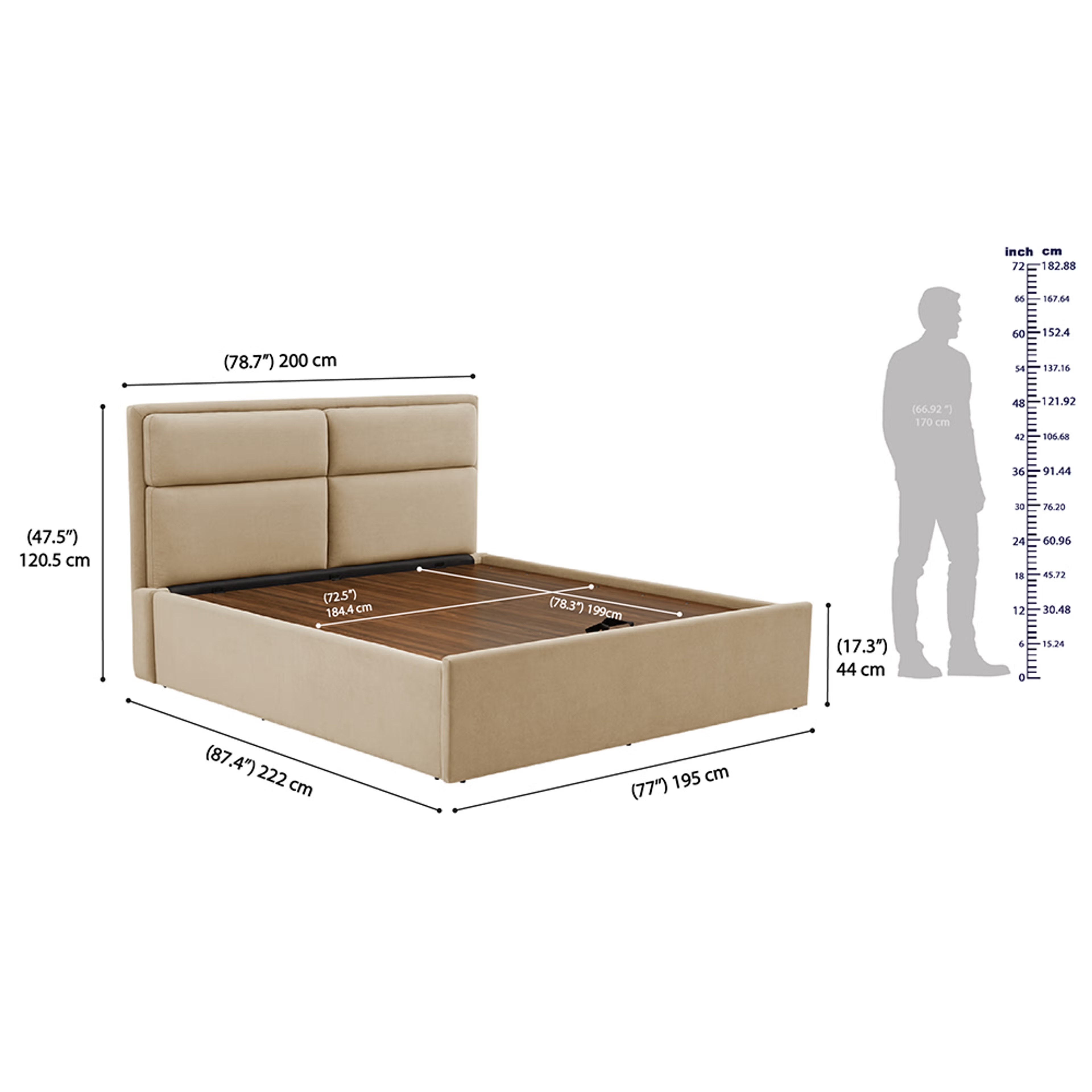Wakefit Zewail Hydraulic King Size Upholstered Bed King - 78" x 72 7 Wakefit Zewail Hydraulic King Size Upholstered Bed King - 78" x 72\