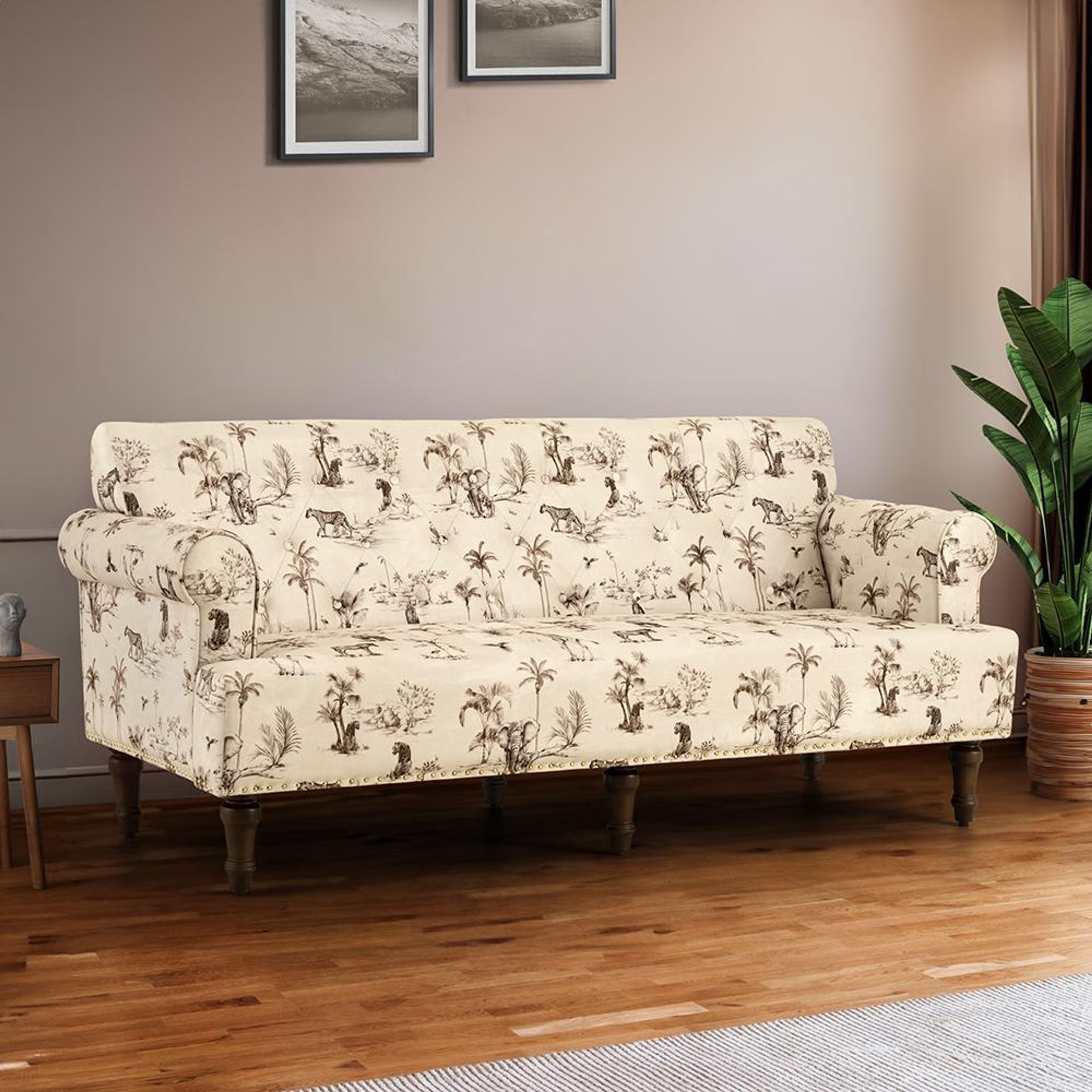 Home 40 Wakefit Maseru Sofa - Three Seater Three Seater, Velvet Savannah