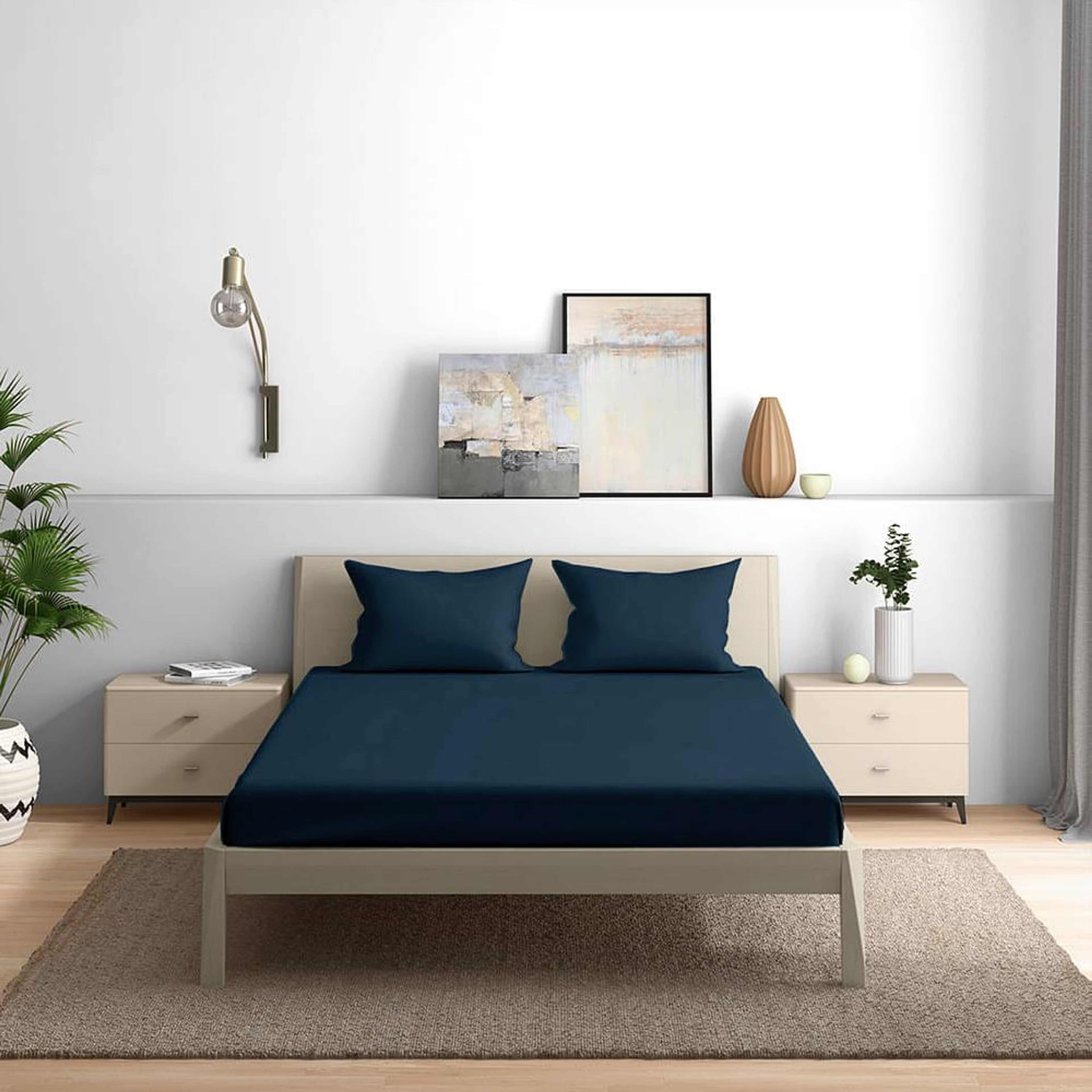 100% Cotton 200 TC Fitted Bedsheet With 2 Pillow Covers | Navy Blue King - 75" x 72 6 100% Cotton 200 TC Fitted Bedsheet With 2 Pillow Covers | Navy Blue King - 75" x 72\