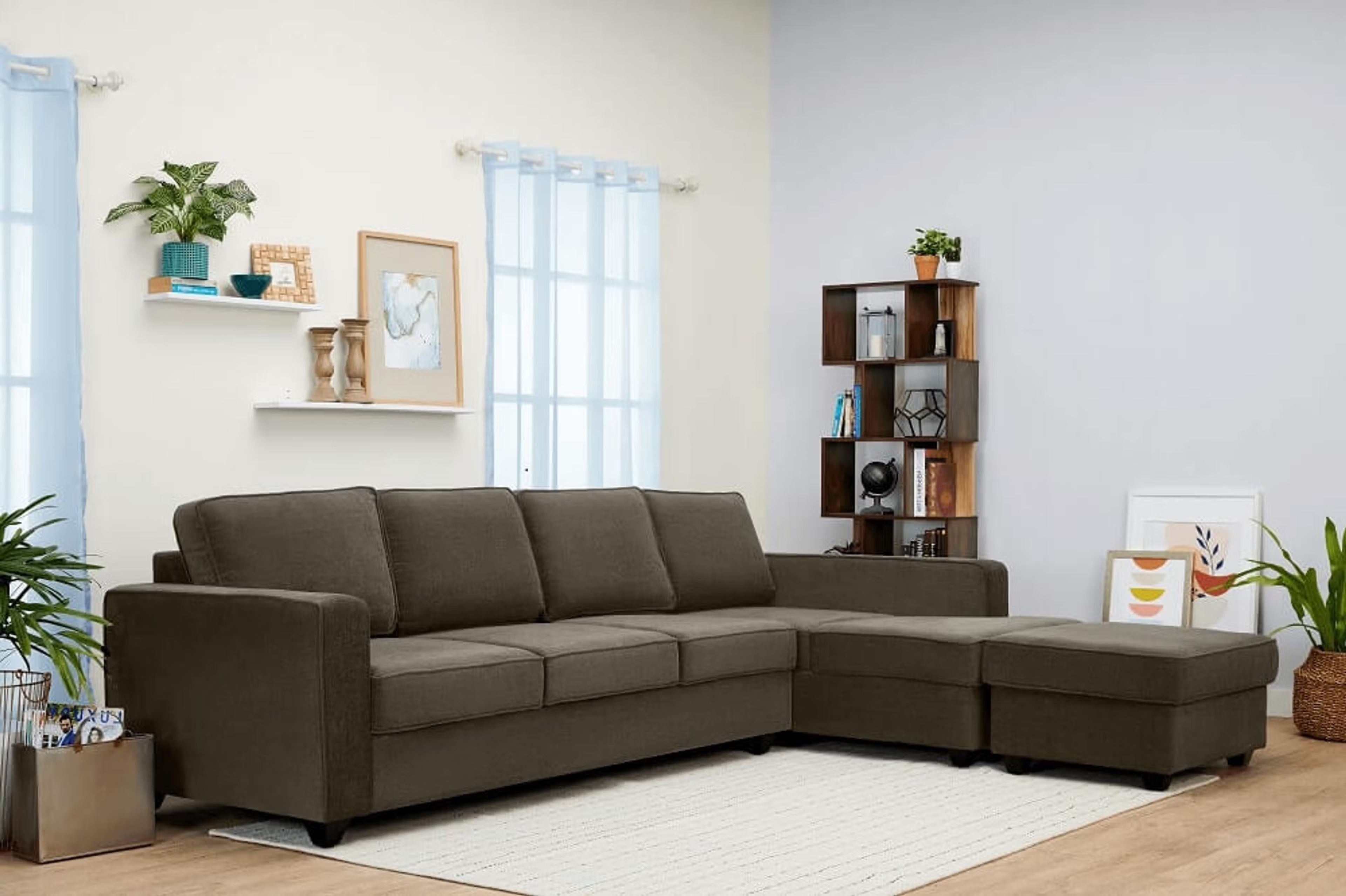 Wakefit Napper L Shape Sofa Set (3 Seater + Right Aligned Chaise with Ottoman) Sectional, Without Storage, 3 + Right Aligned Chaise with Ottoman, Omega Grey