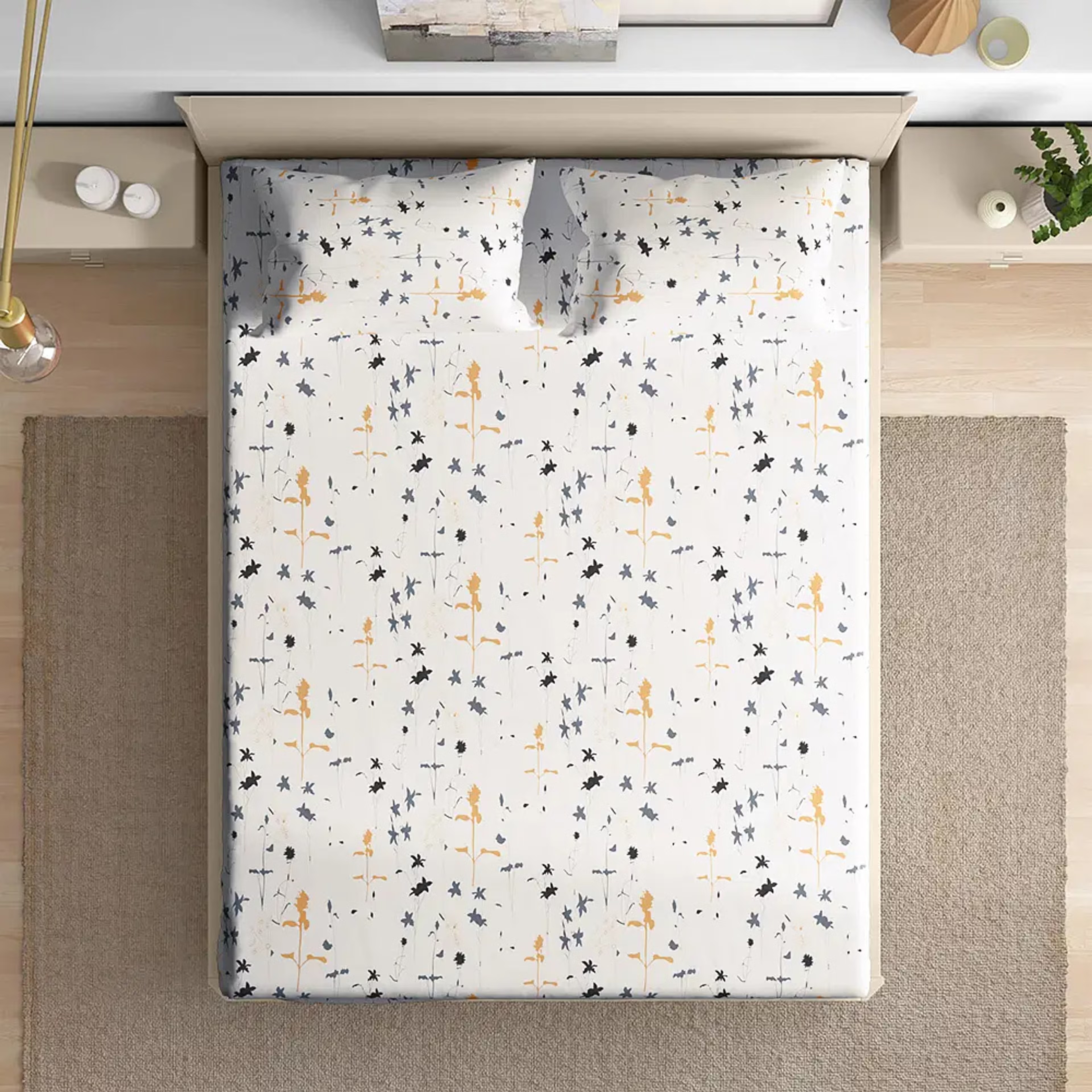 100% Cotton 200 TC Fitted Bedsheet With 1 Pillow Cover | Flora Single, 72" x 30", Flora| 1.83m x 76cm Single - 72" x 30\