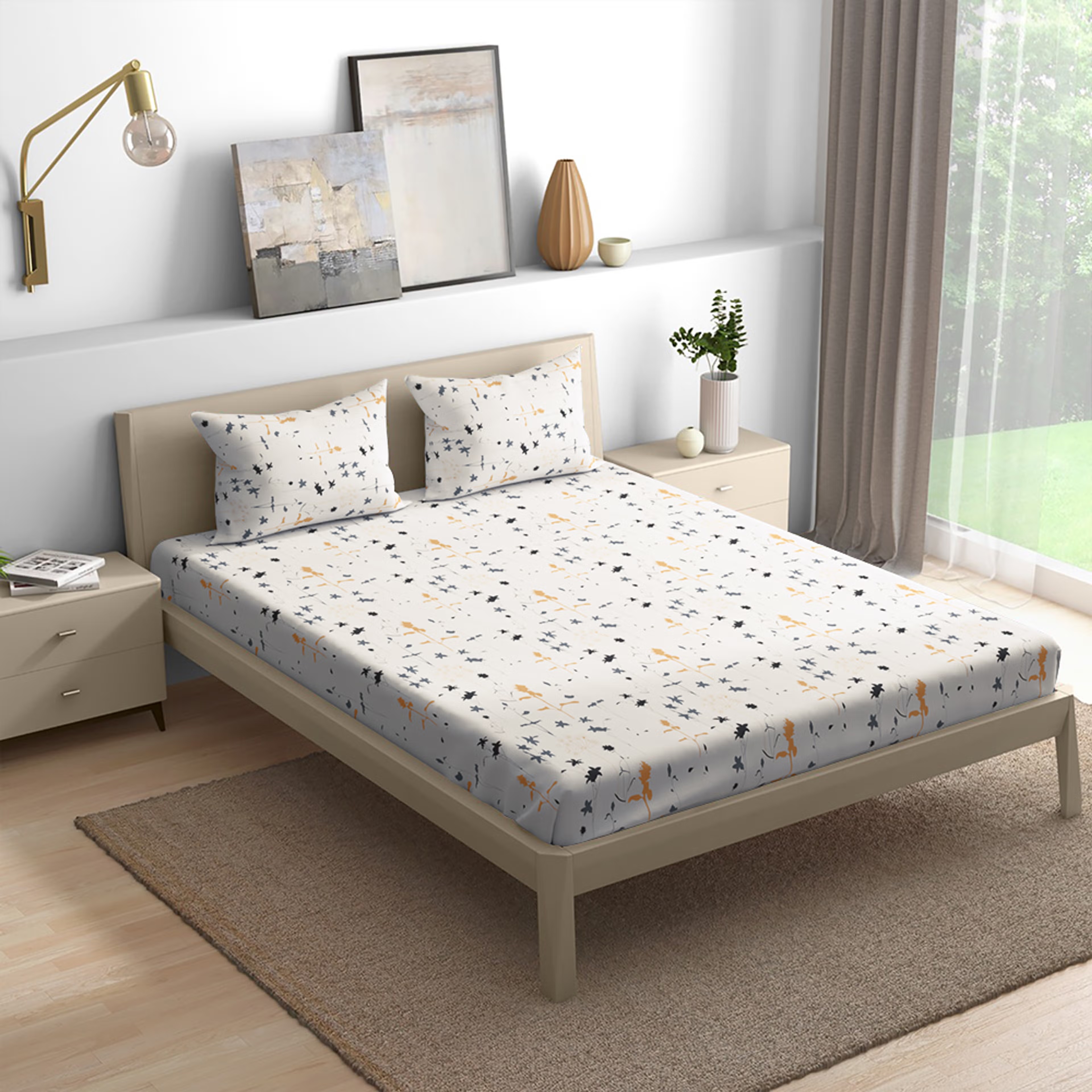 100% Cotton 200 TC Fitted Bedsheet With 2 Pillow Covers | Flora King, 72" x 70", Flora| 1.83m x 1.78m King - 72" x 70 4 100% Cotton 200 TC Fitted Bedsheet With 2 Pillow Covers | Flora King, 72" x 70", Flora| 1.83m x 1.78m King - 72" x 70\