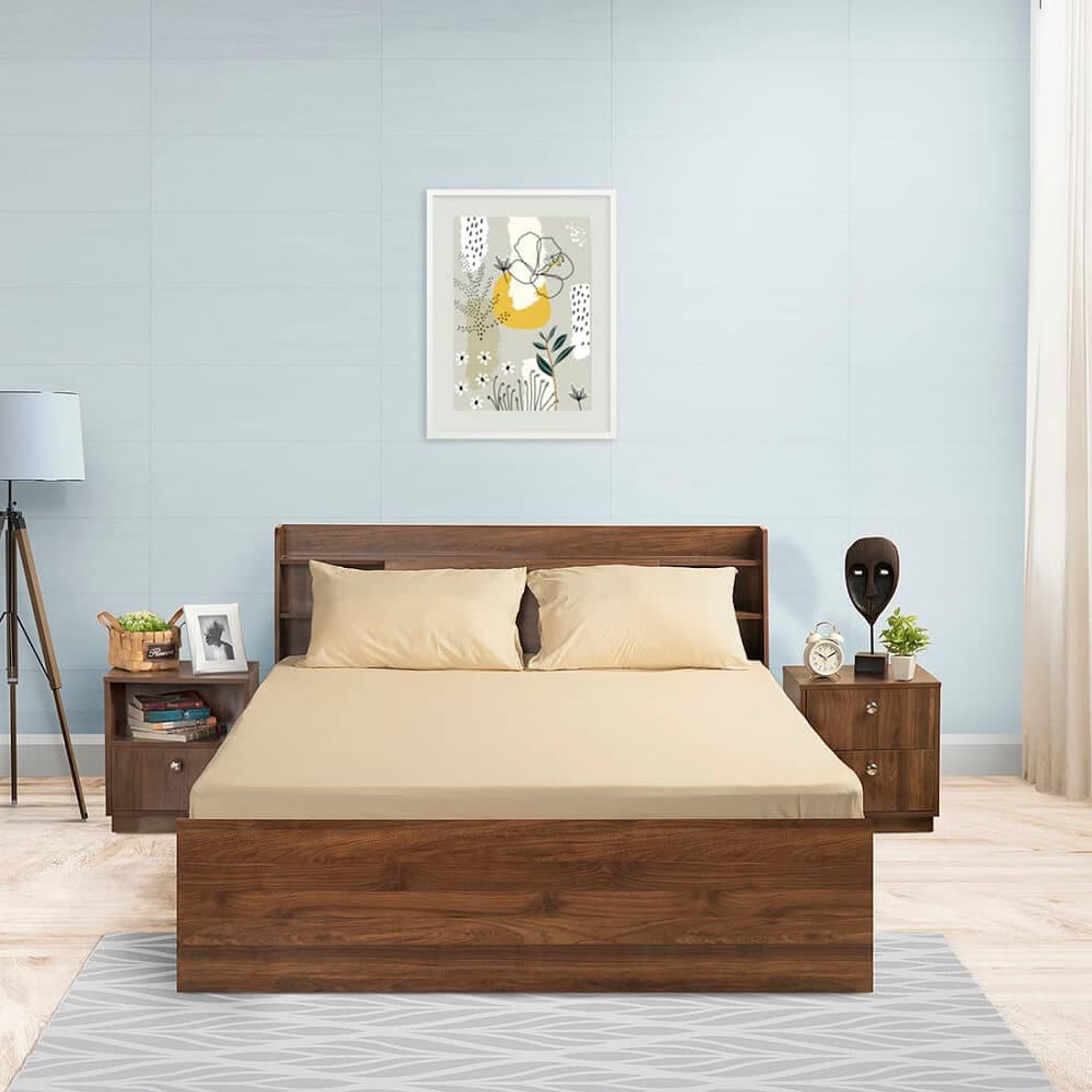 Wakefit 100% Cotton 300 TC Fitted Bedsheet With 1 Pillow Cover | Beige Single - 72" x 30\