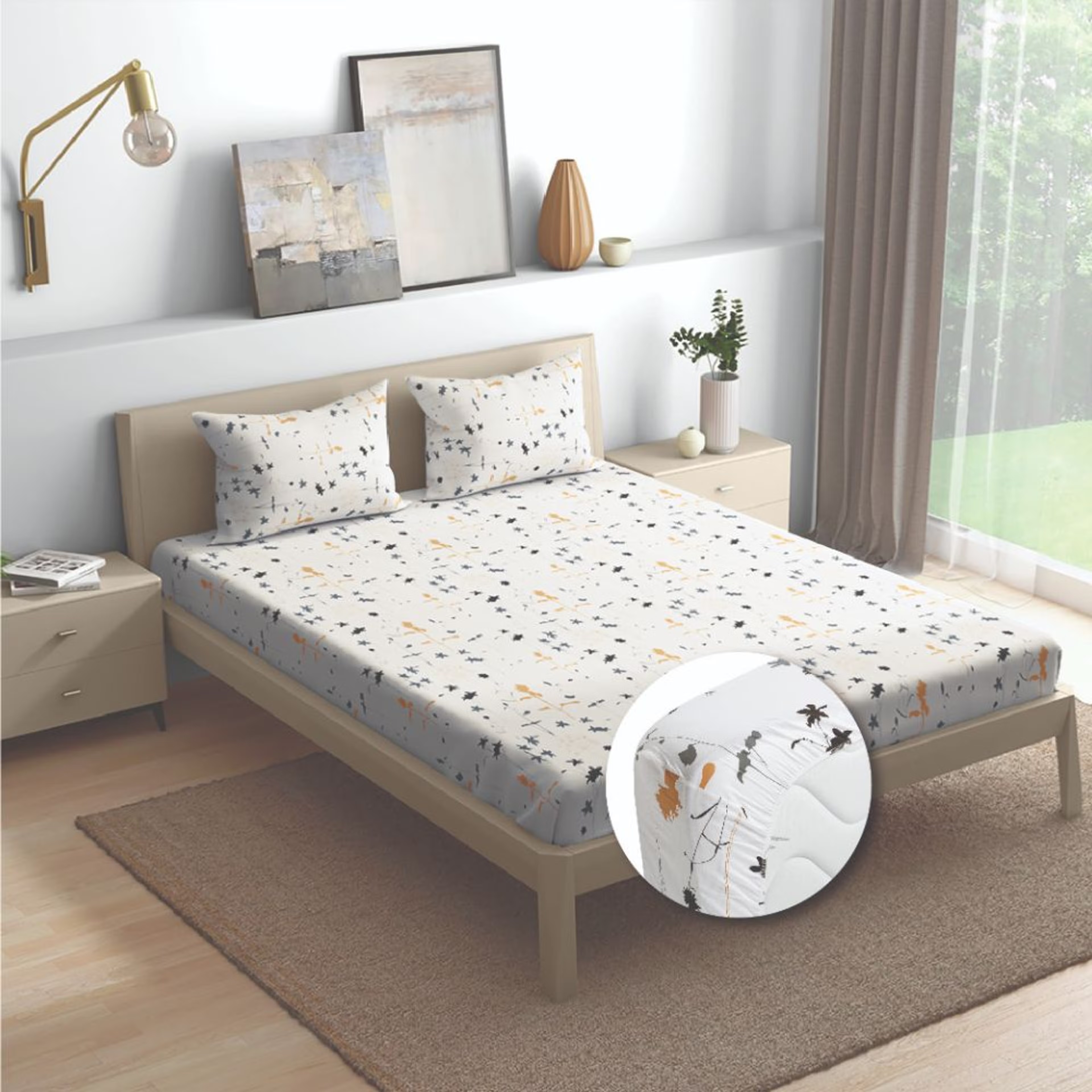 100% Cotton 200 TC Fitted Bedsheet With 1 Pillow Cover | Flora Single, 72" x 36", Flora| 1.83m x 91cm Single - 72" x 36\