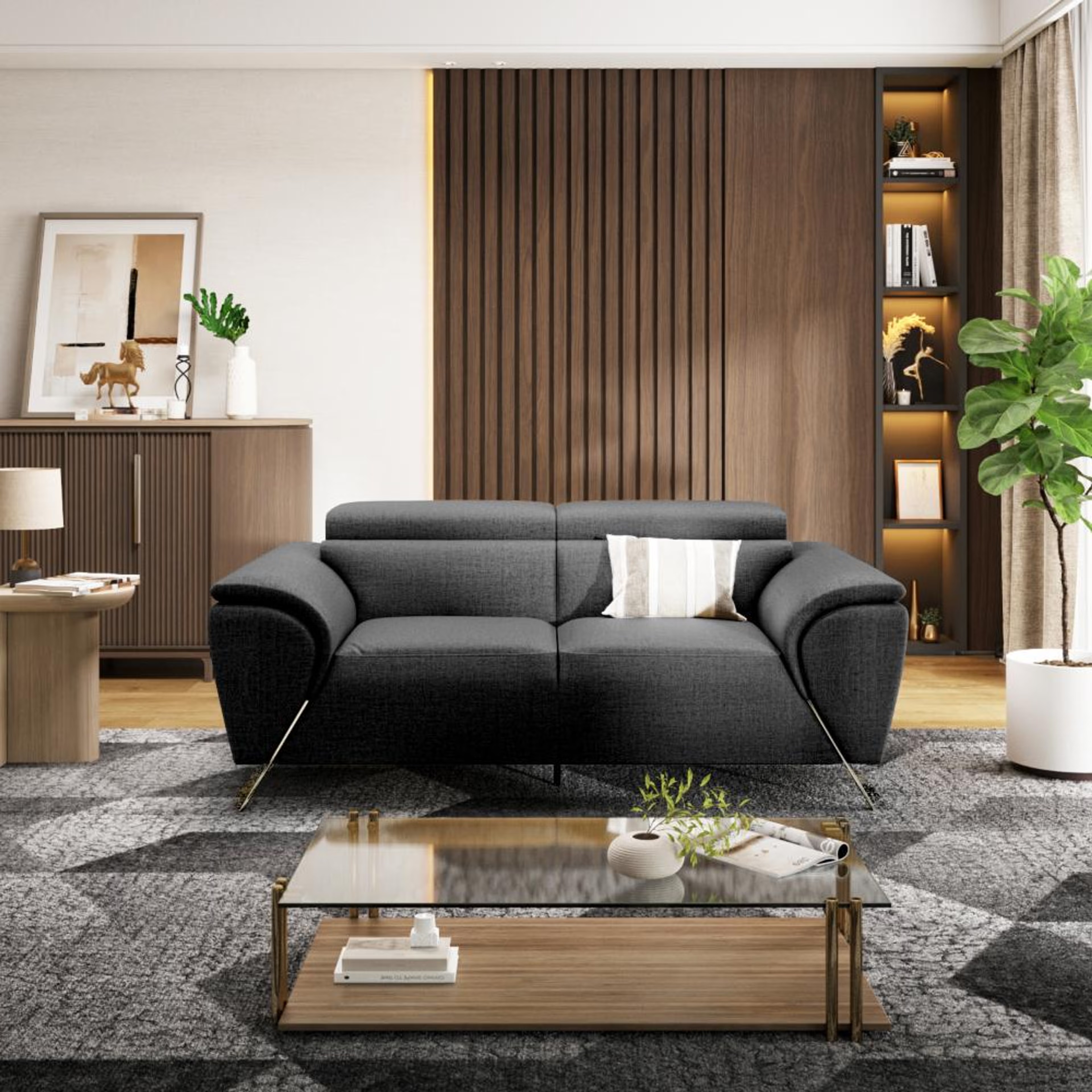 Wakefit Magnus Sofa -Two Seater Regular, Two Seater, Charcoal Grey