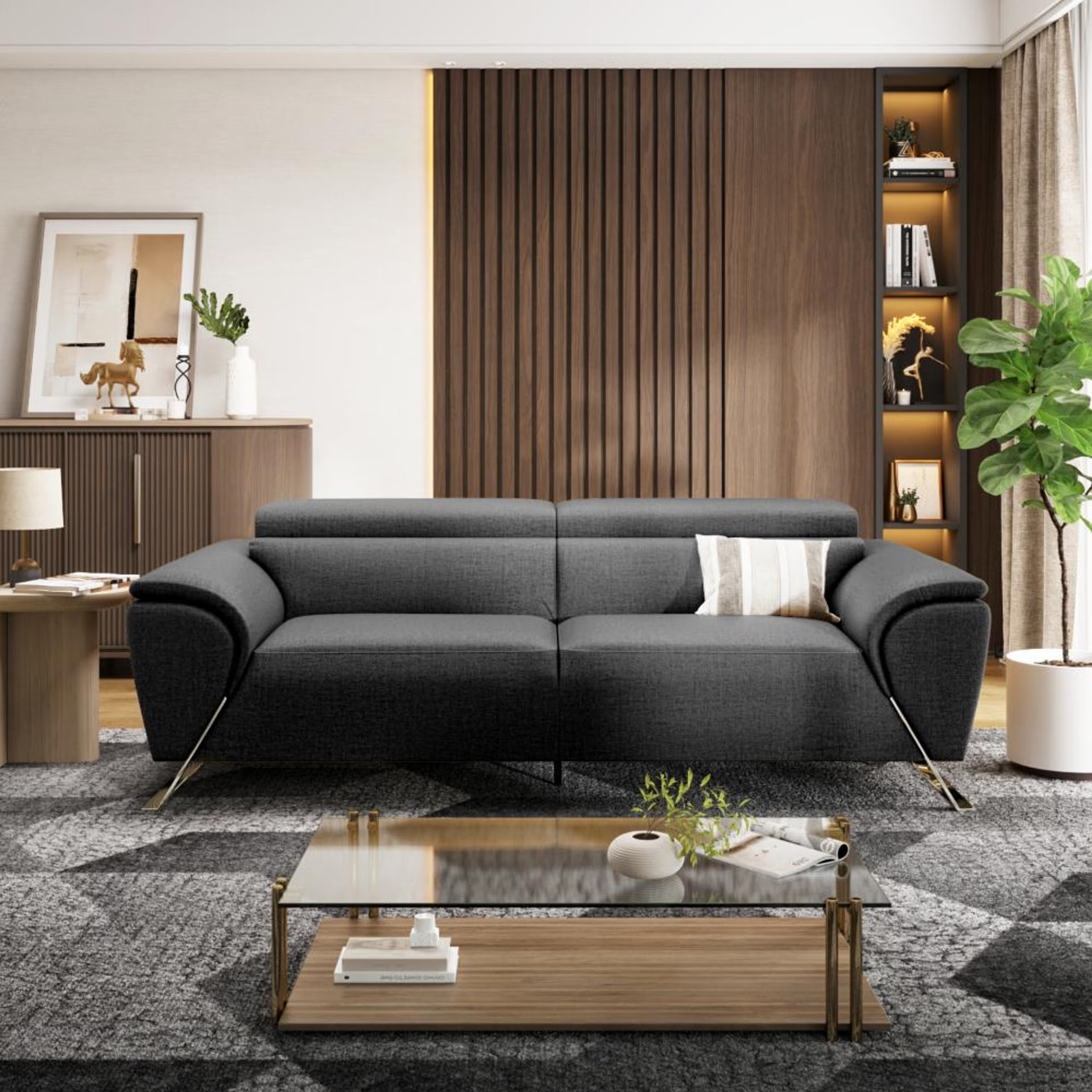 Home 37 Wakefit Magnus Sofa -Three Seater Regular, Three Seater, Charcoal Grey
