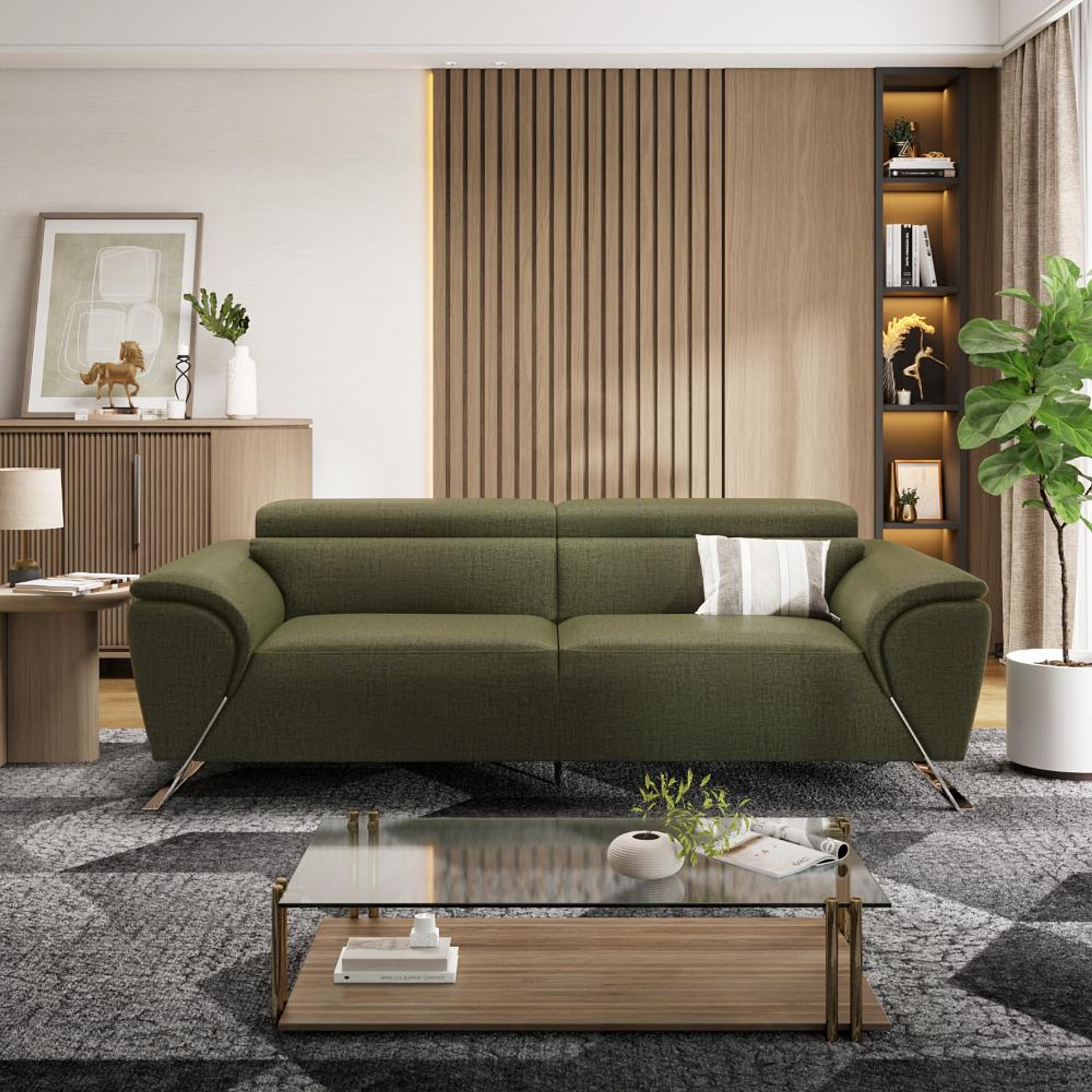 Home 28 Wakefit Magnus Sofa -Three Seater Regular, Three Seater, Green