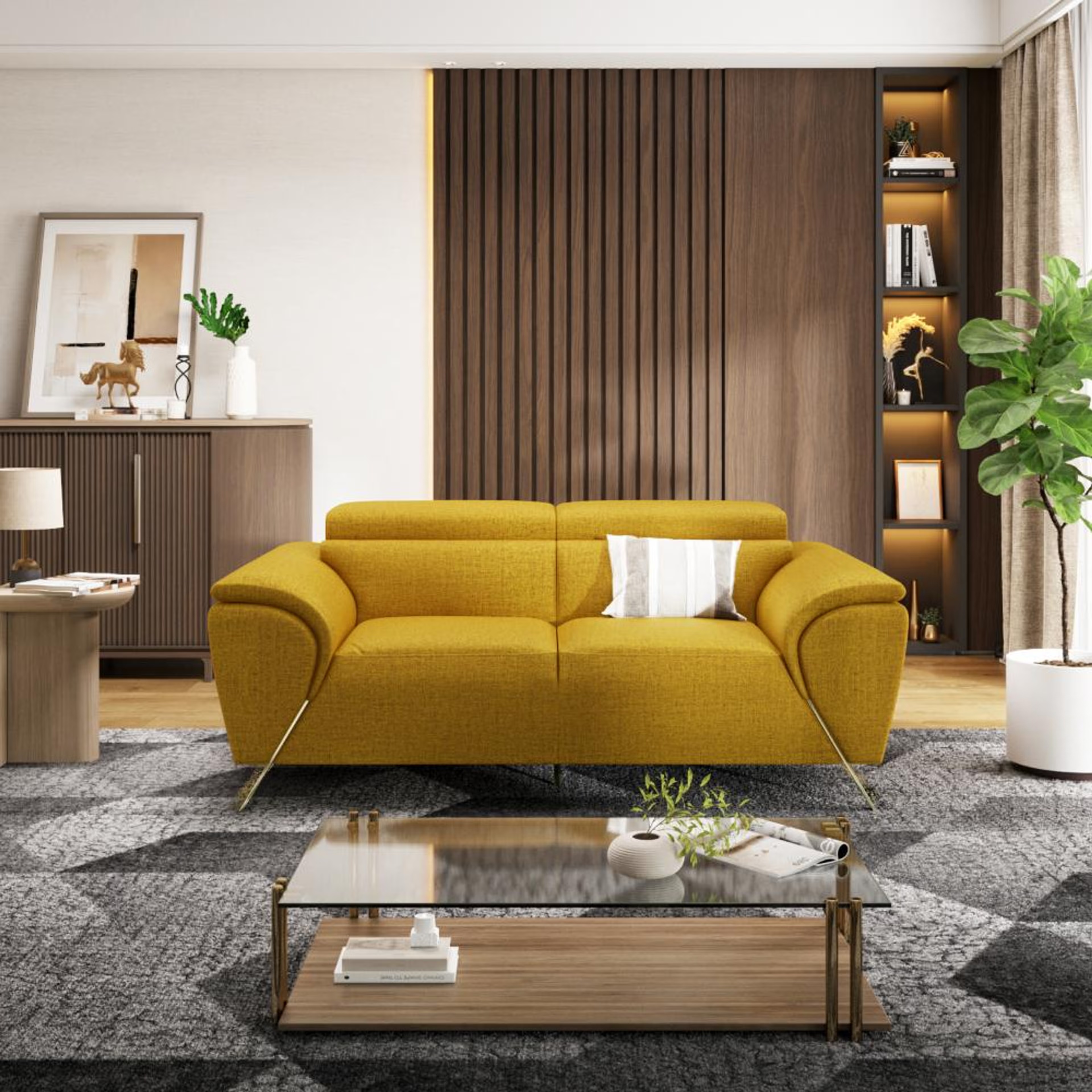 Wakefit Magnus Sofa -Two Seater Regular, Two Seater, Yellow