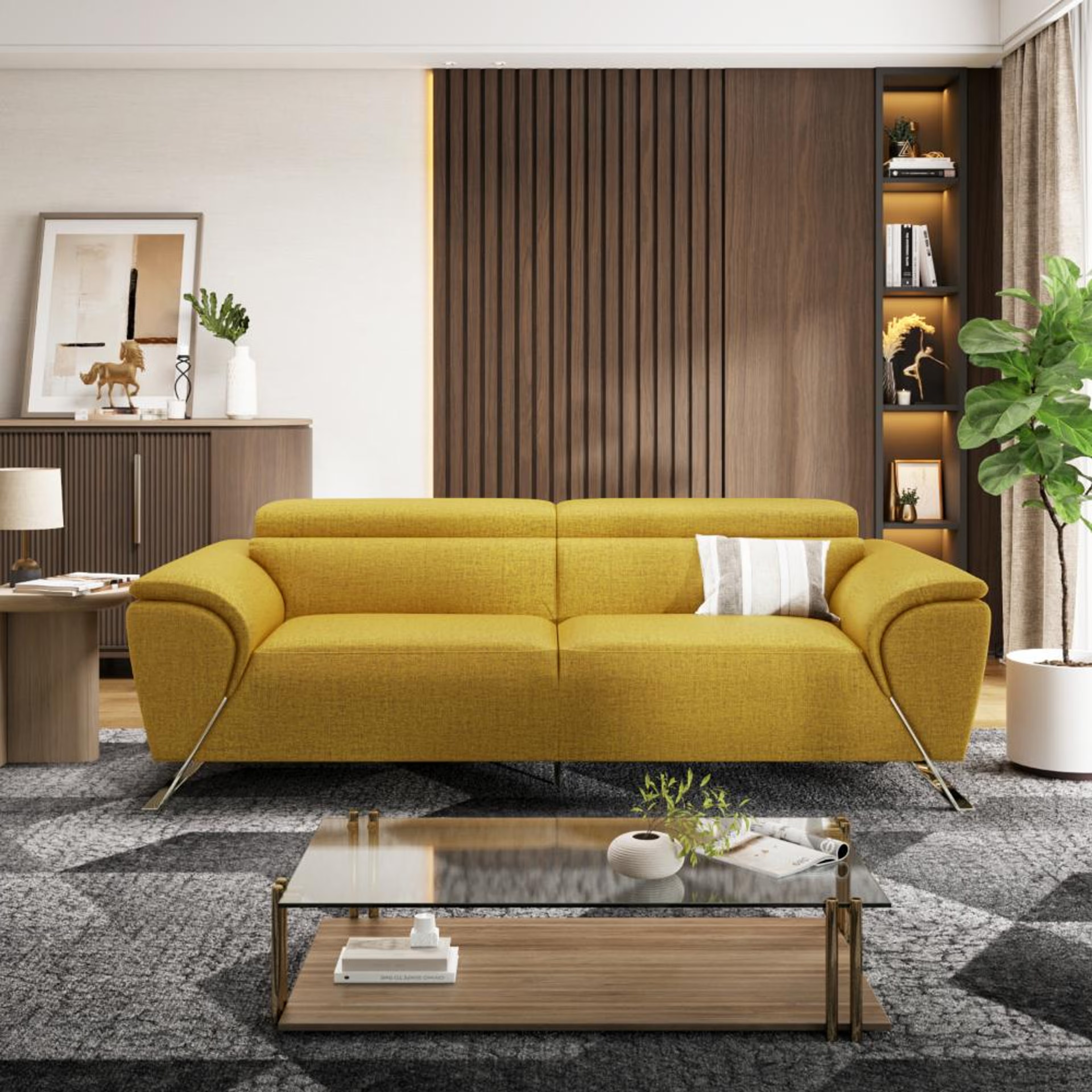 Wakefit Magnus Sofa -Three Seater Regular, Three Seater, Yellow