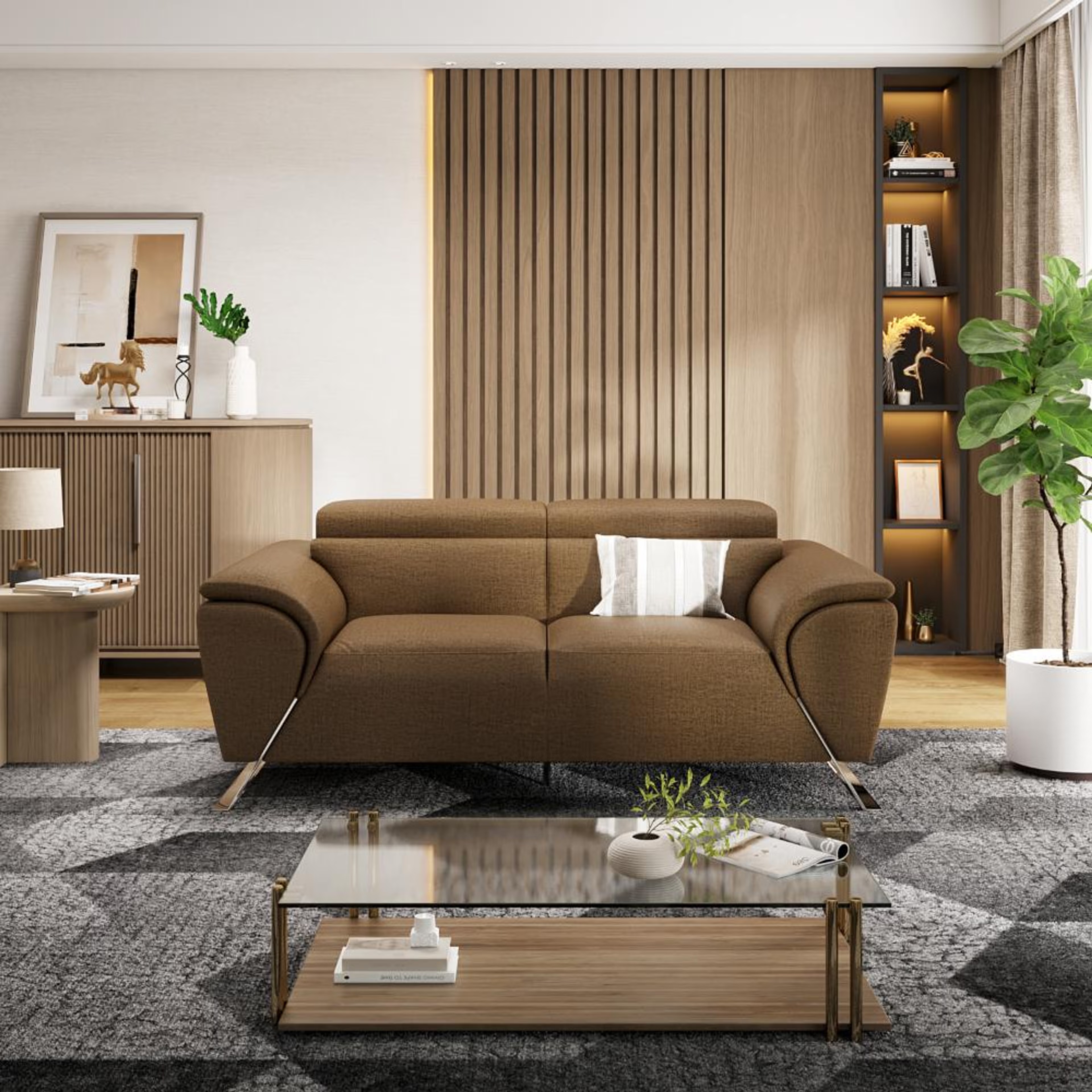 Wakefit Magnus Sofa -Two Seater Regular, Two Seater, Mocha Brown