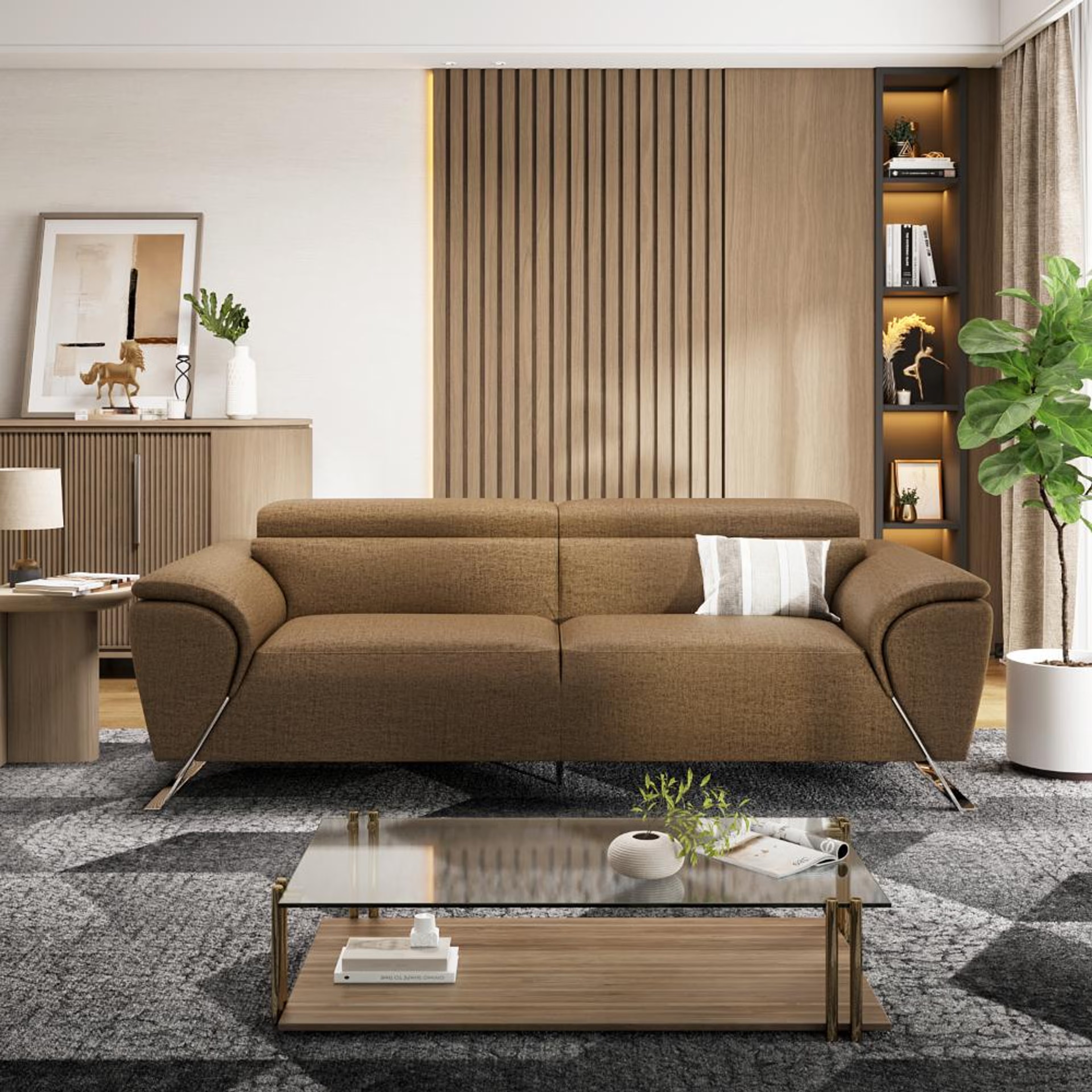 Wakefit Magnus Sofa -Three Seater Regular, Three Seater, Mocha Brown