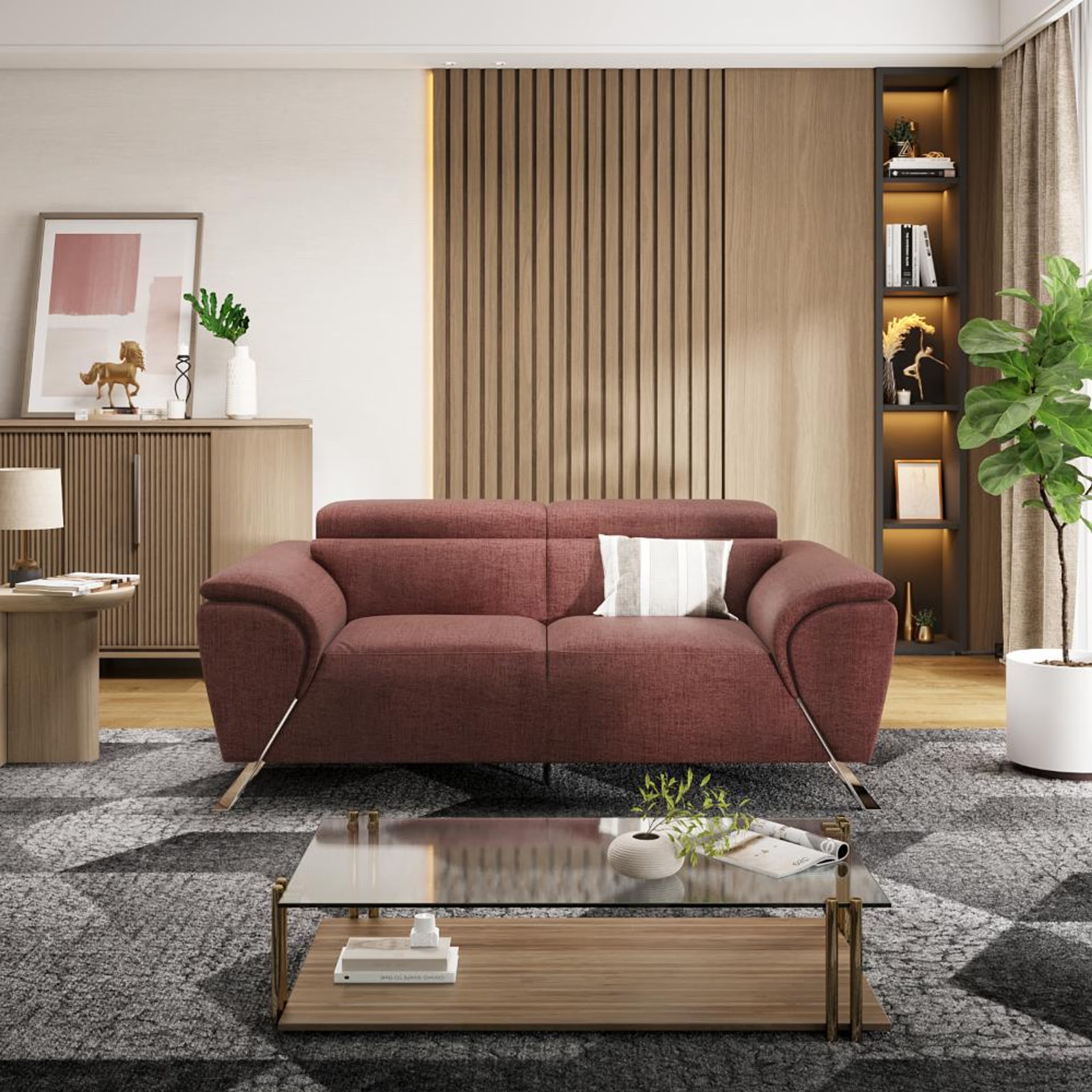 Wakefit Magnus Sofa -Two Seater Regular, Two Seater, Rose Brown