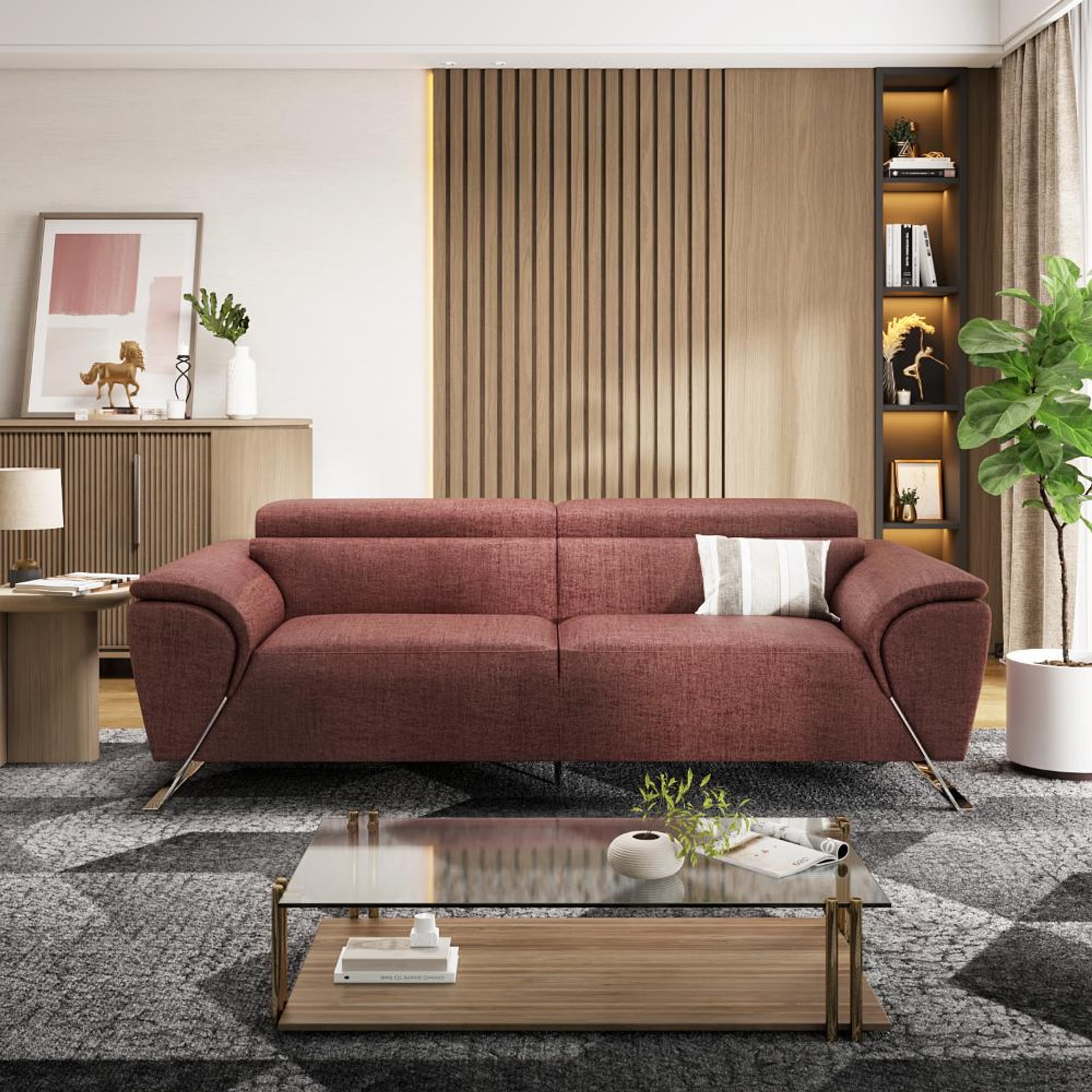 Wakefit Magnus Sofa -Three Seater Regular, Three Seater, Rose Brown
