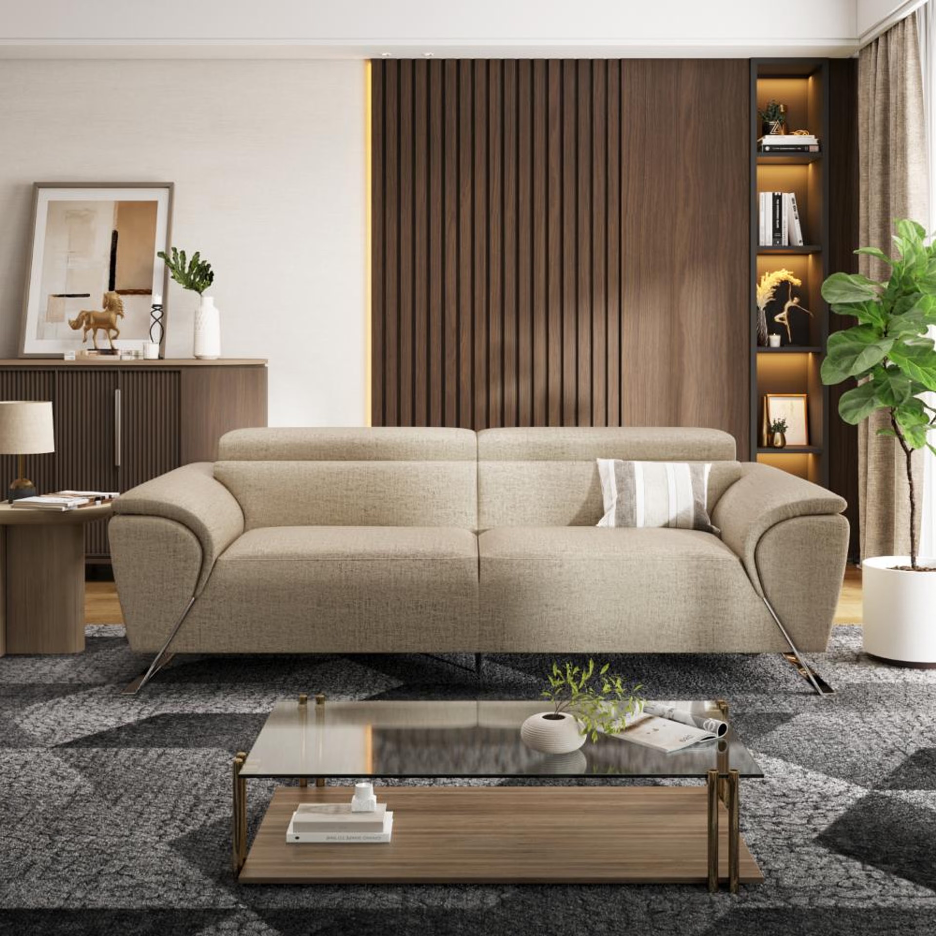 Wakefit Magnus Sofa -Three Seater Regular, Three Seater, White
