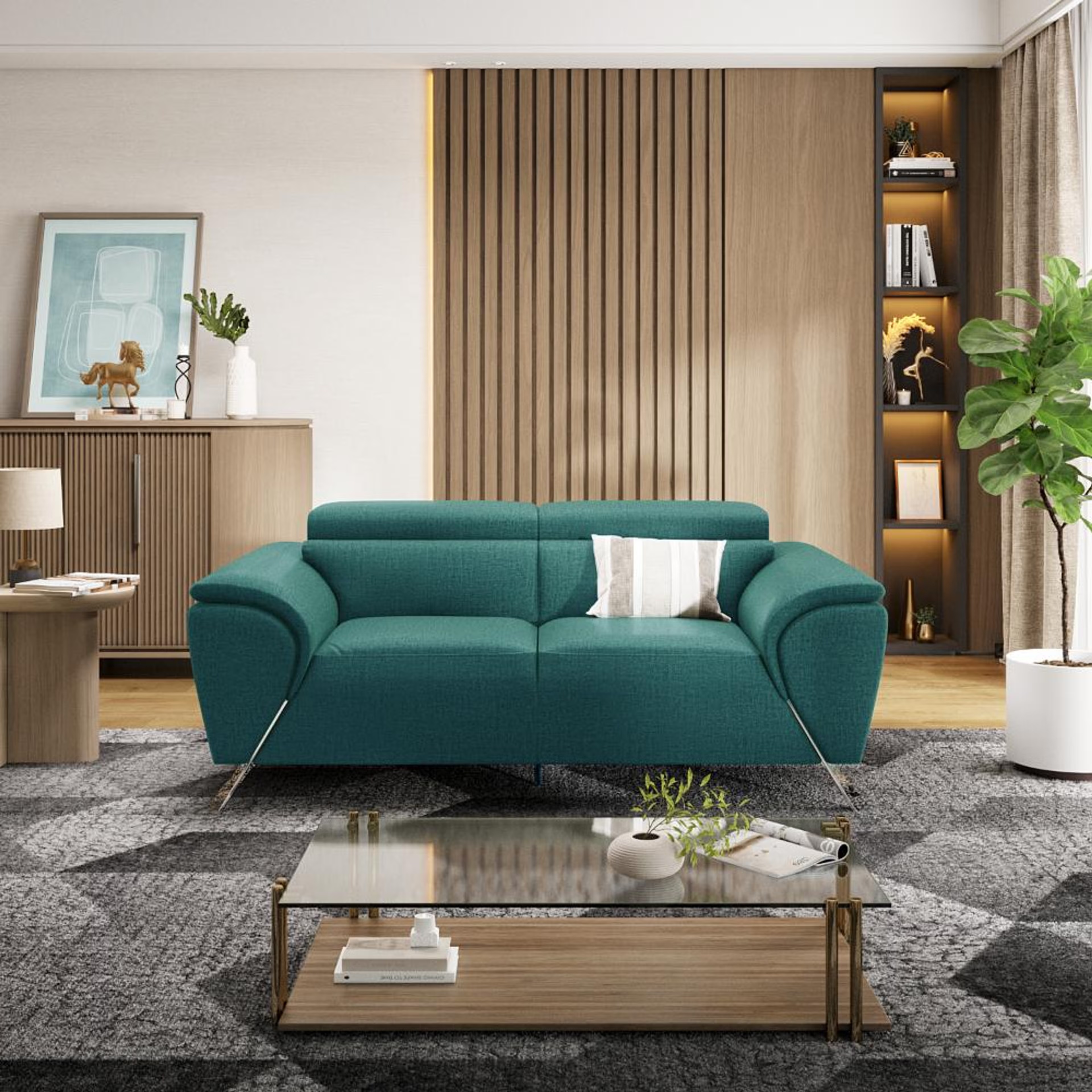 Home 43 Wakefit Magnus Sofa -Two Seater Regular, Two Seater, Aqua Blue