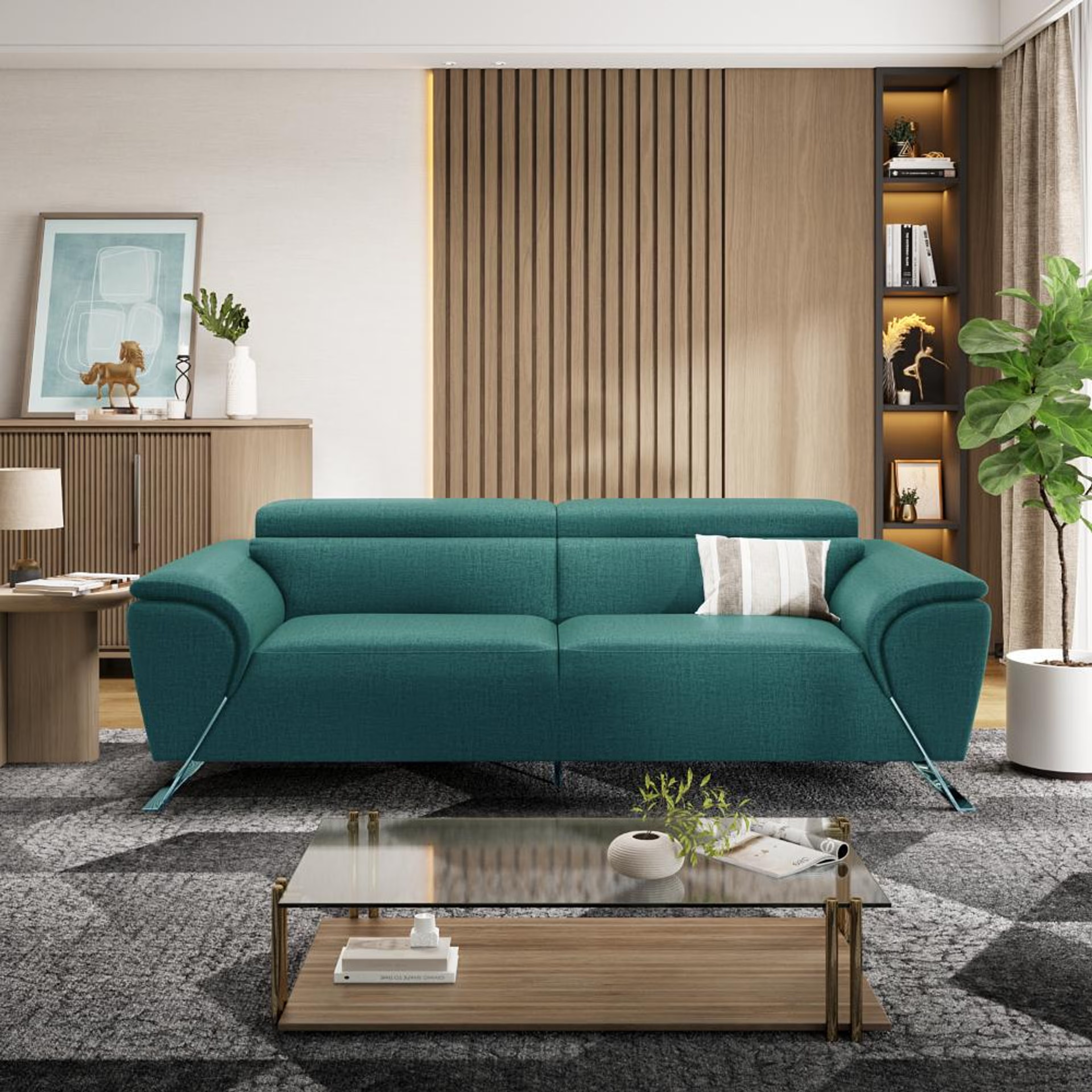 Wakefit Magnus Sofa -Three Seater Regular, Three Seater, Aqua Blue