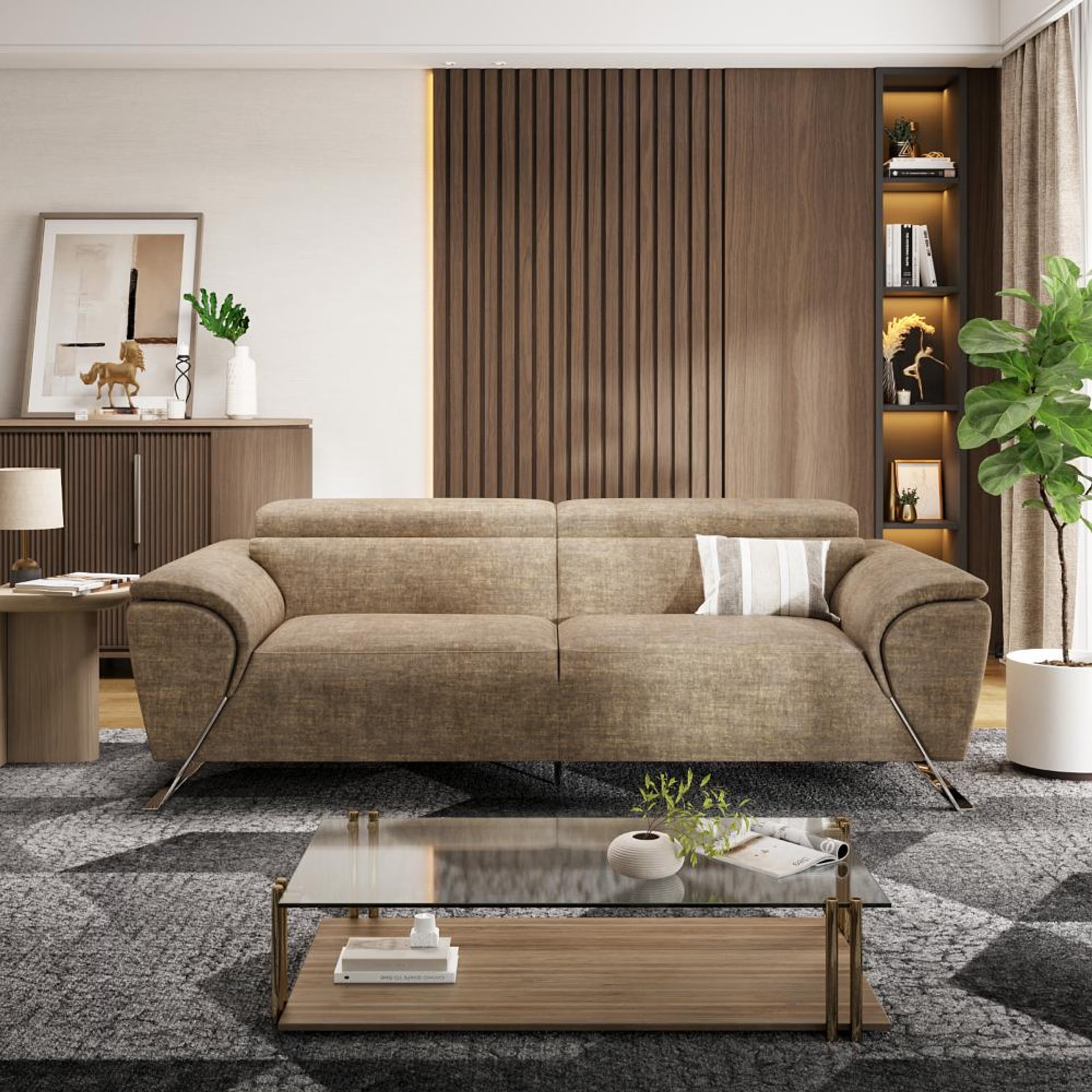 Wakefit Magnus Sofa -Three Seater Regular, Three Seater, Taupe